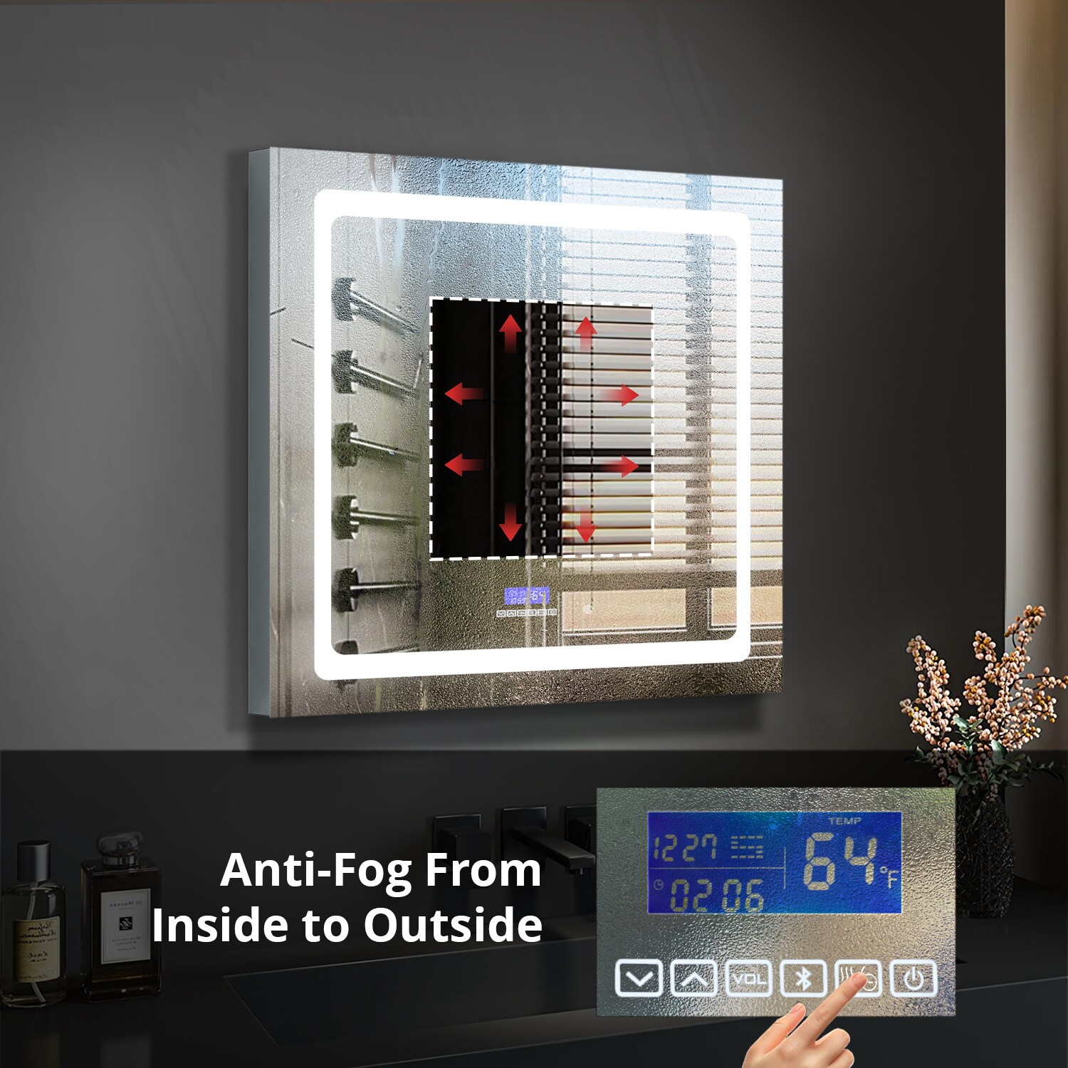 Lexora Bracciano 30-in x 36-in Lighted LED Fog Free Surface Mount Gray Mirrored Soft Close Medicine Cabinet