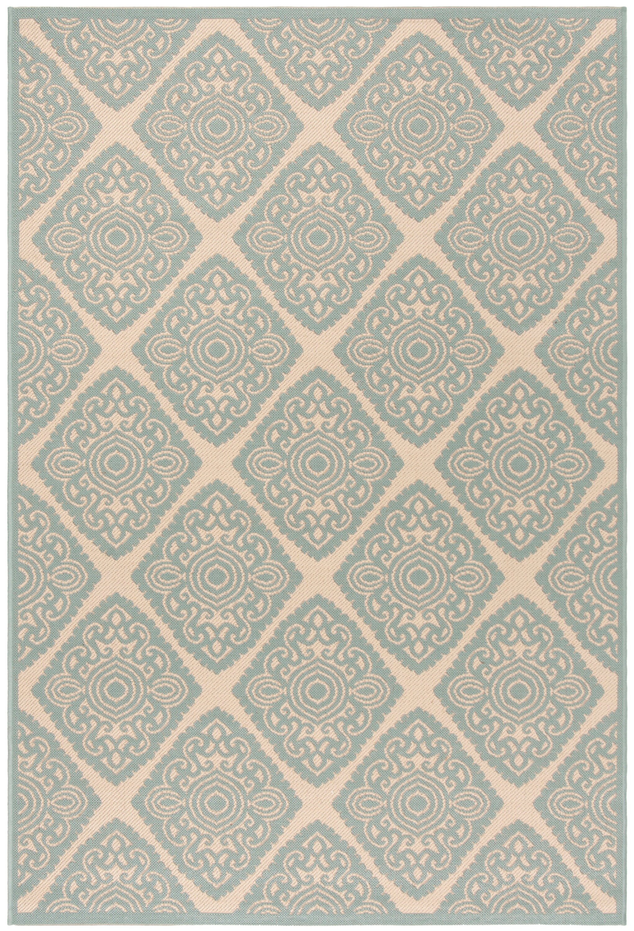 Safavieh LND132L-5 Linden Damask 5 x 8 (ft) Loomed Polypropylene Cream/Aqua Rectangular Indoor Abstract Bohemian/Eclectic Area rug