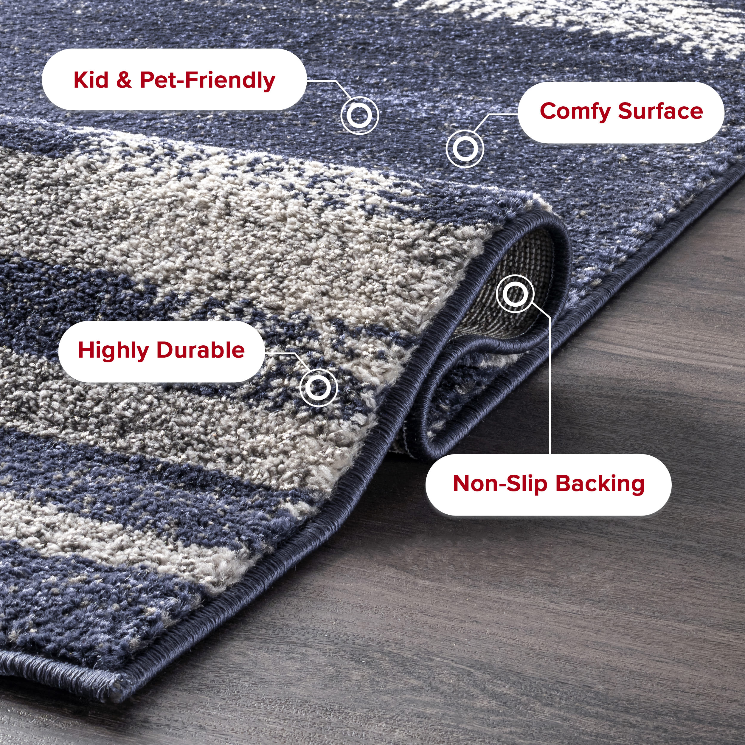 Coastal Charm Blue Stripe Synthetic Area Rug 5' x 8'