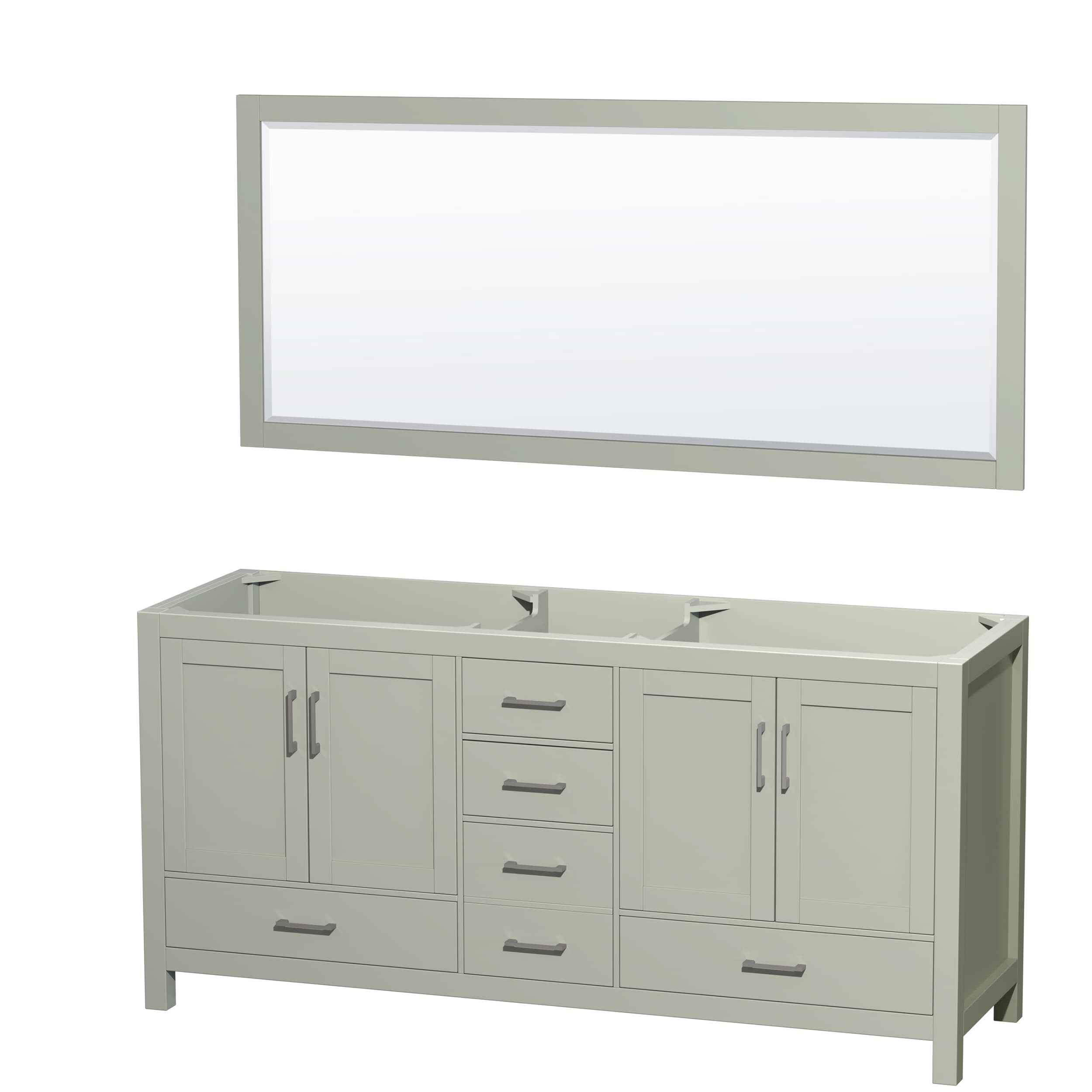 Wyndham Collection WCS141472DLGCXSXXM70 Sheffield 72-in Light Green Bathroom Vanity Base Cabinet without Top (Mirror Included)