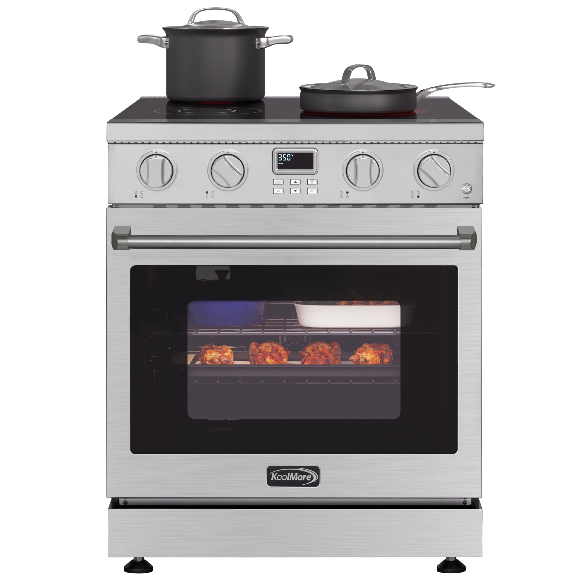 30-in Glass Top 4 Burners 4.8-cu ft Freestanding Electric Range (Stainless Steel) | - KoolMore LOW-KM-EPR-30AP-SS