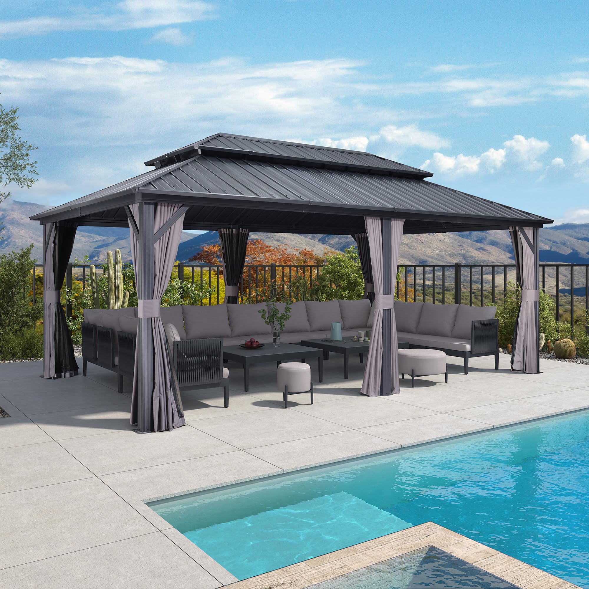 PURPLE LEAF LS04JJG1220 20-ft x 12-ft Gazebo Gray Gazebo with Hardtop Roof (Screen Included)