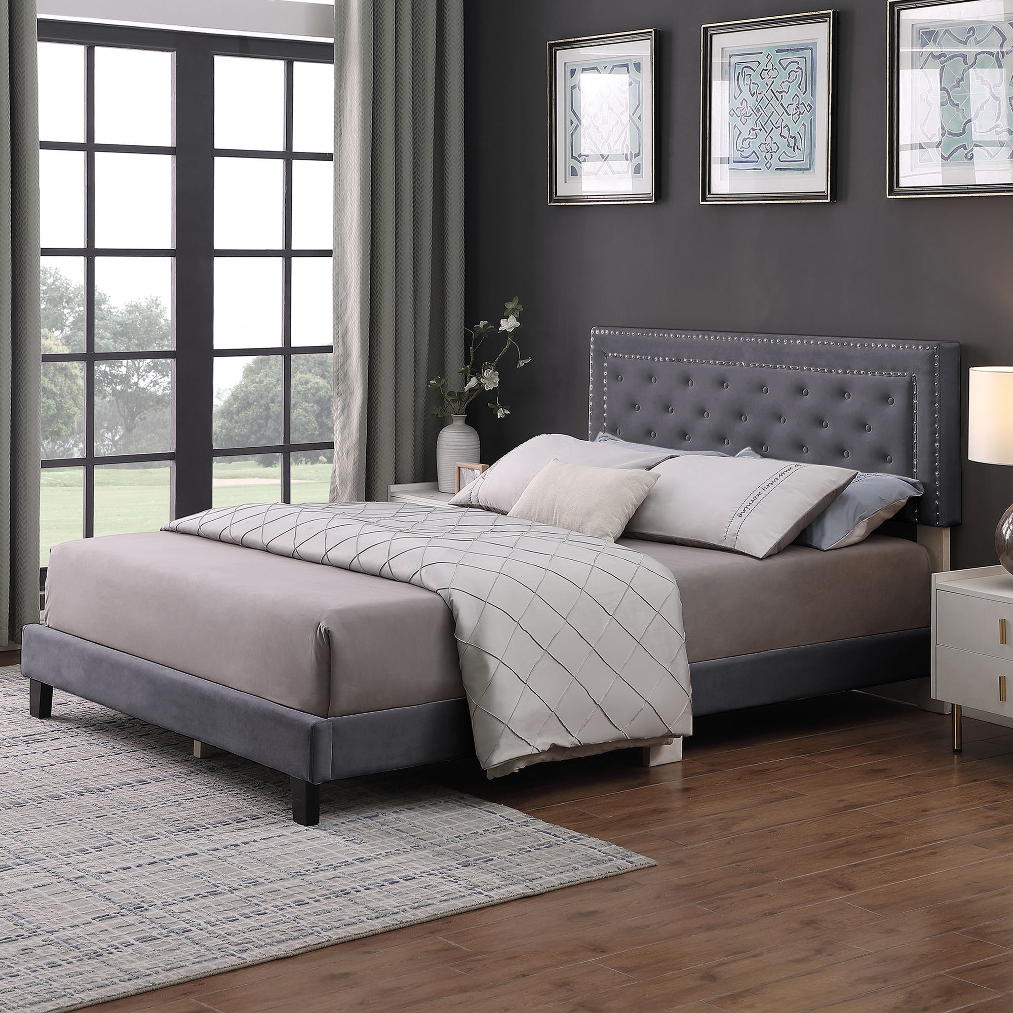 FARATI 105-QN-GREY Gray Queen Wood Bed frame Bed