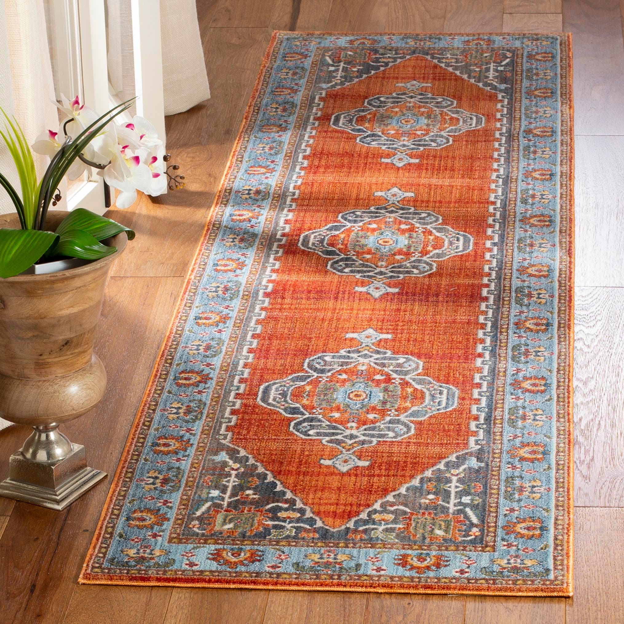 Safavieh VTP482P-28 Vintage Persian Simone 2 x 8 (ft) Loomed Polyester Rust/Blue Rectangular Indoor Distressed/Overdyed Vintage Runner rug