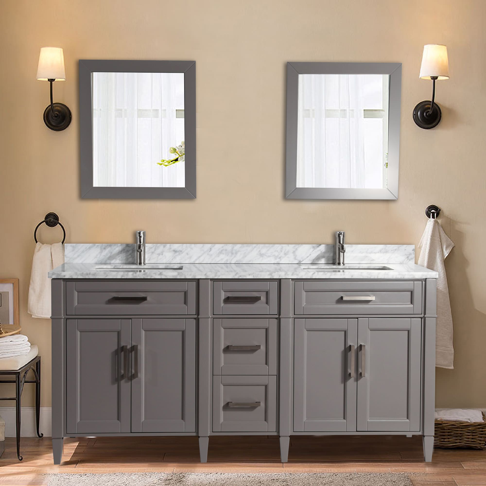 Vanity Art VA3030-96G Grey 96 Double Sink Bathroom Vanity Set with Ceramic Vanity Top