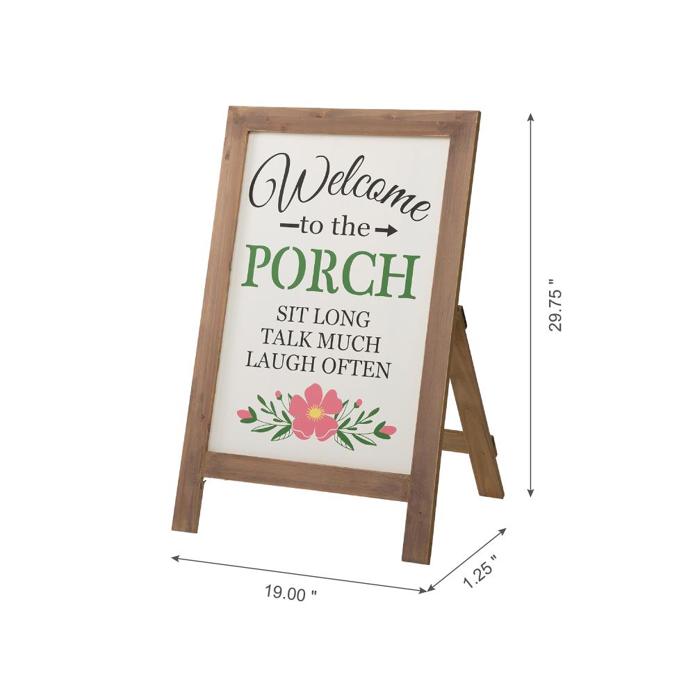 47.2-Inch Lighted Wood Americana Porch Sign with Easel - Welcome