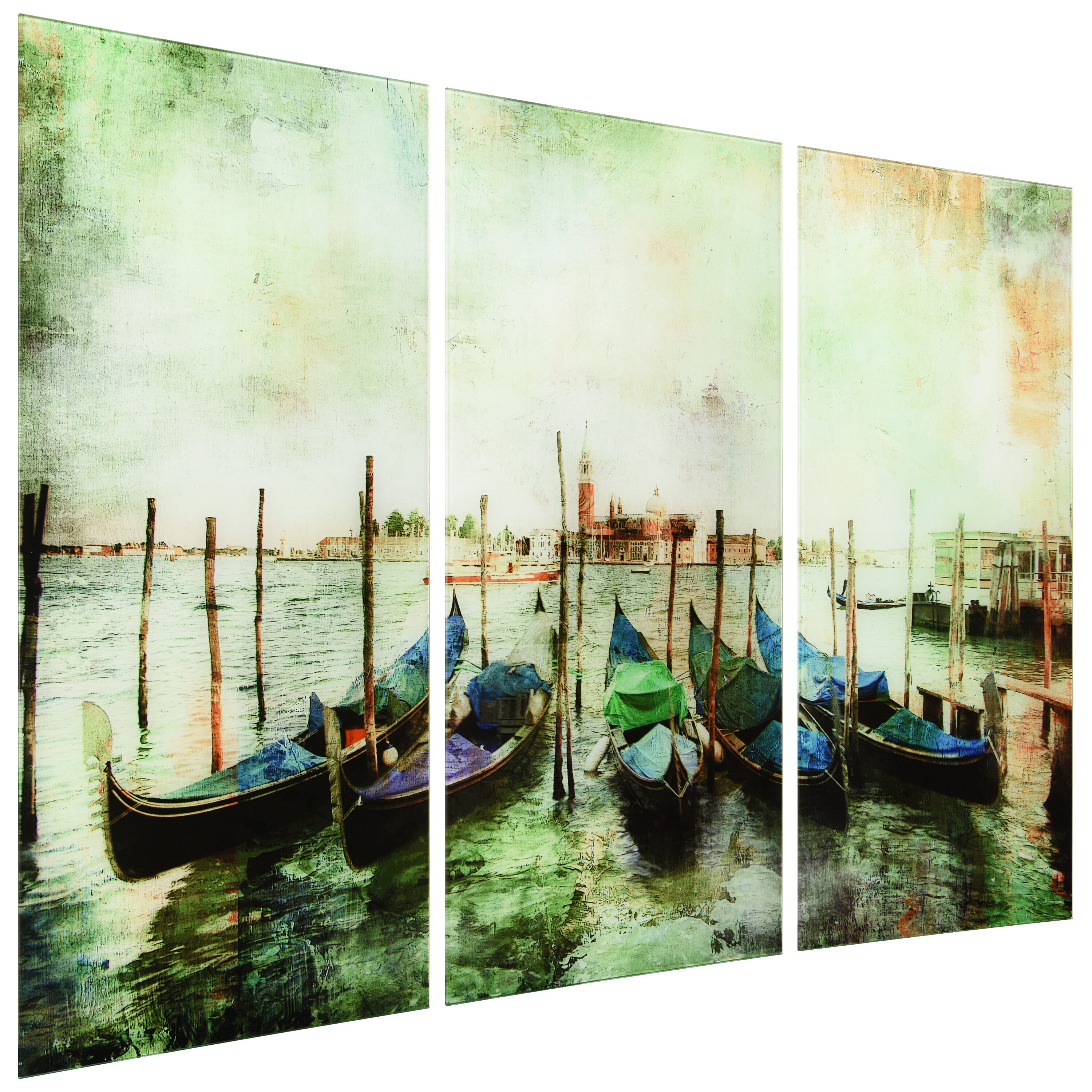 Venice Gondolas Colorful Acrylic Glass Triptych Art Print