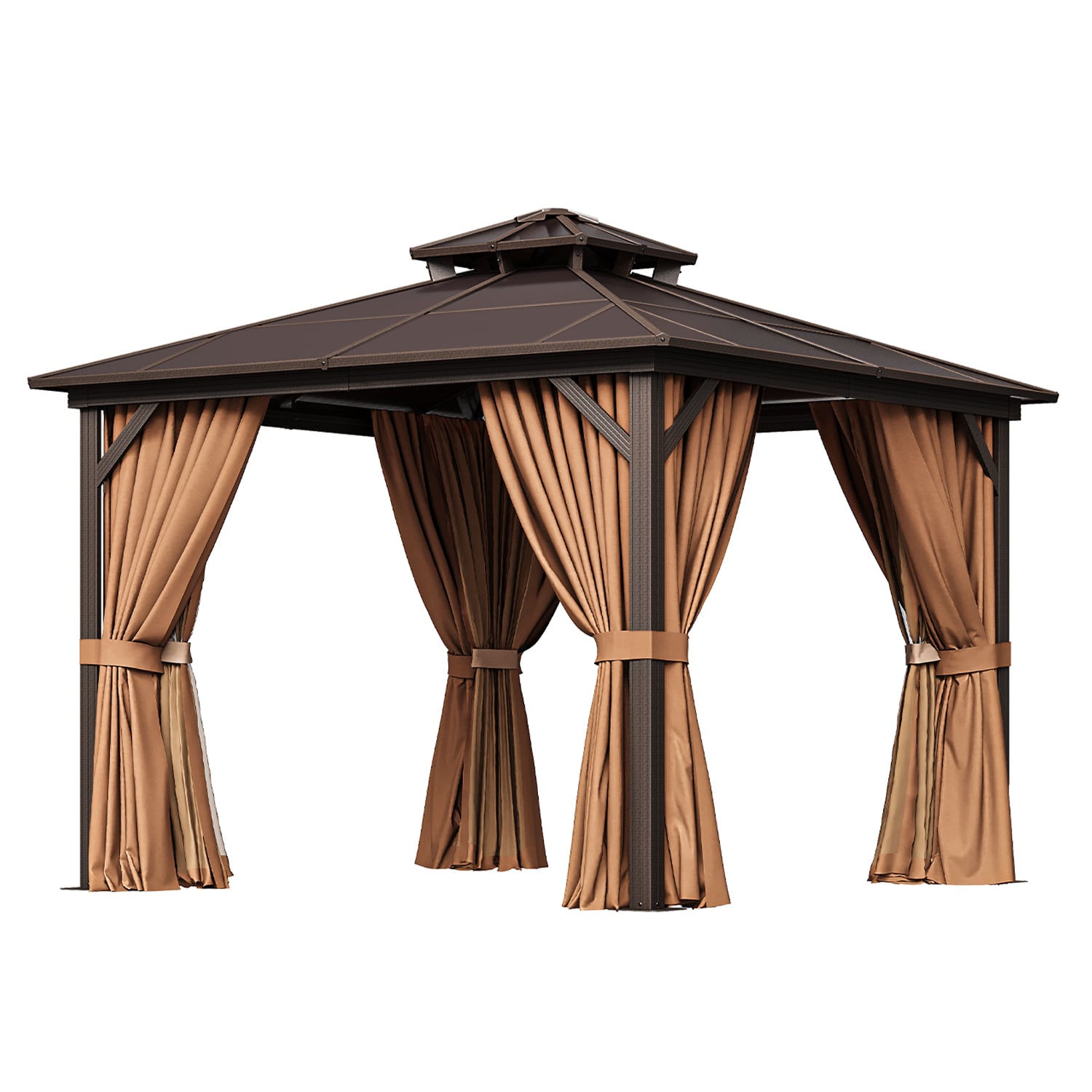 AOXUN AX-40104B 9.8-ft x 9.8-ft Gazebos Brown Grill Gazebo with Hardtop Roof (Screen Included)