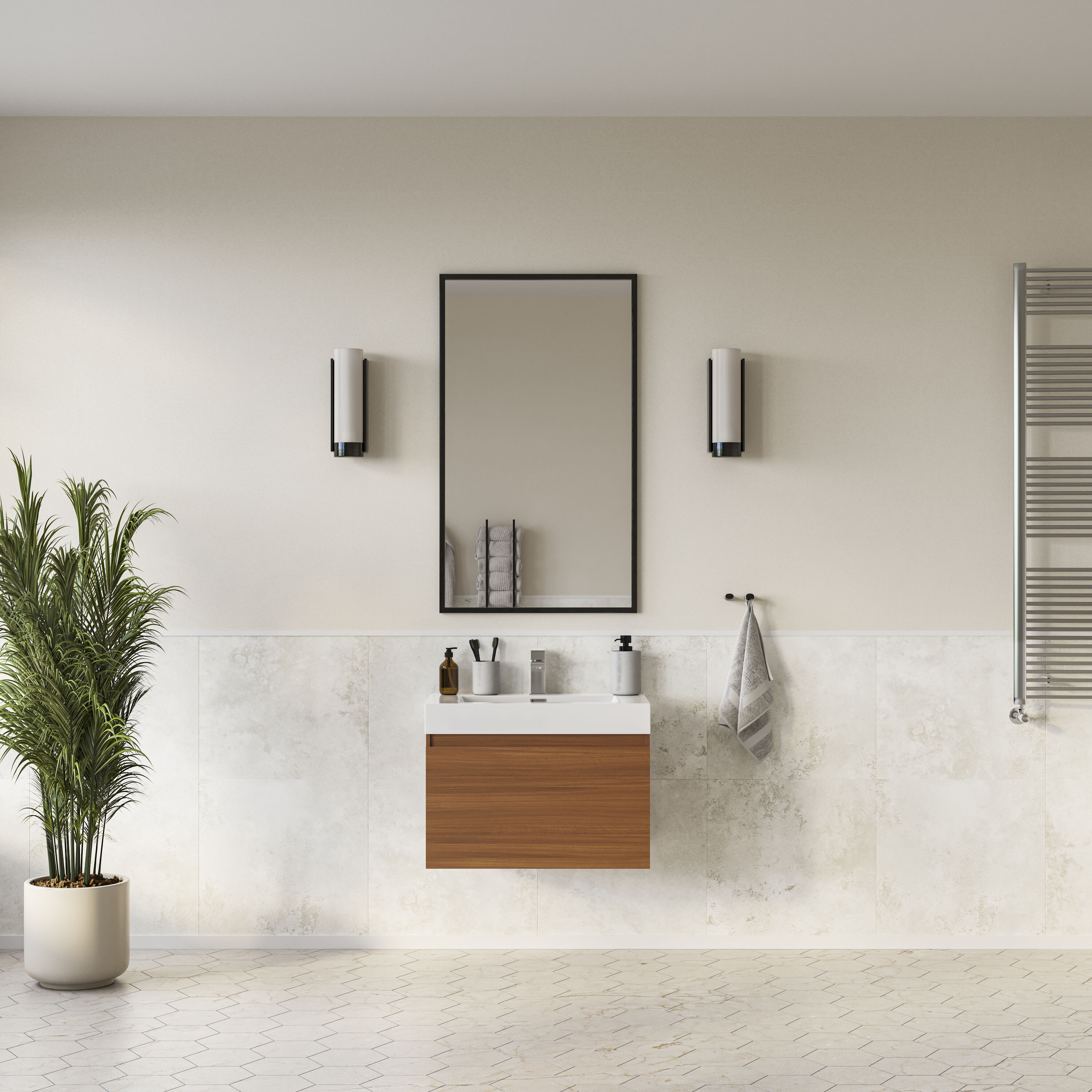 Teak 30" Wall-Mounted Single Sink Bathroom Vanity with Acrylic Top