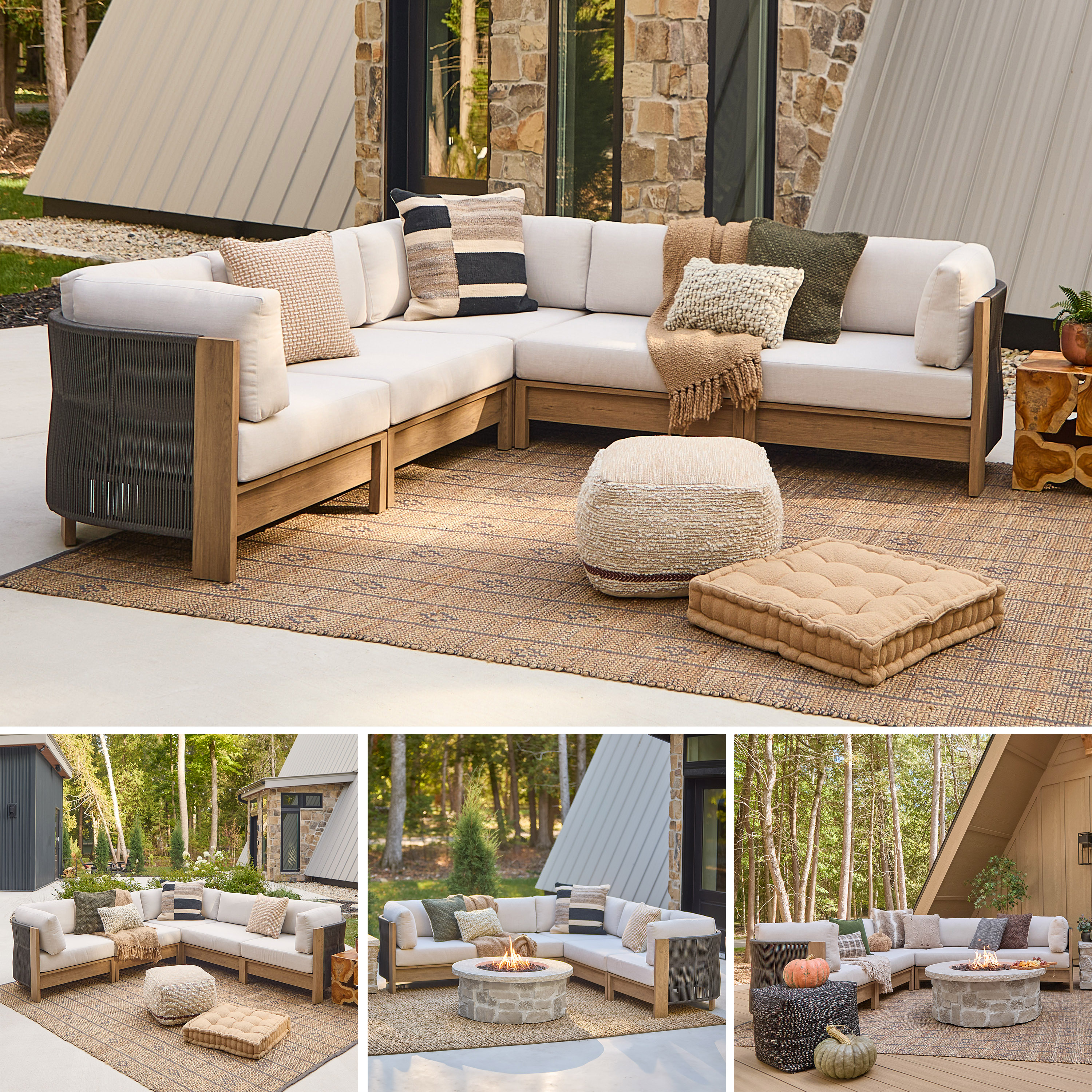 Real Flame 13002-BCHW Stratton 5 -Piece Patio Conversation Set with Tan Cushions