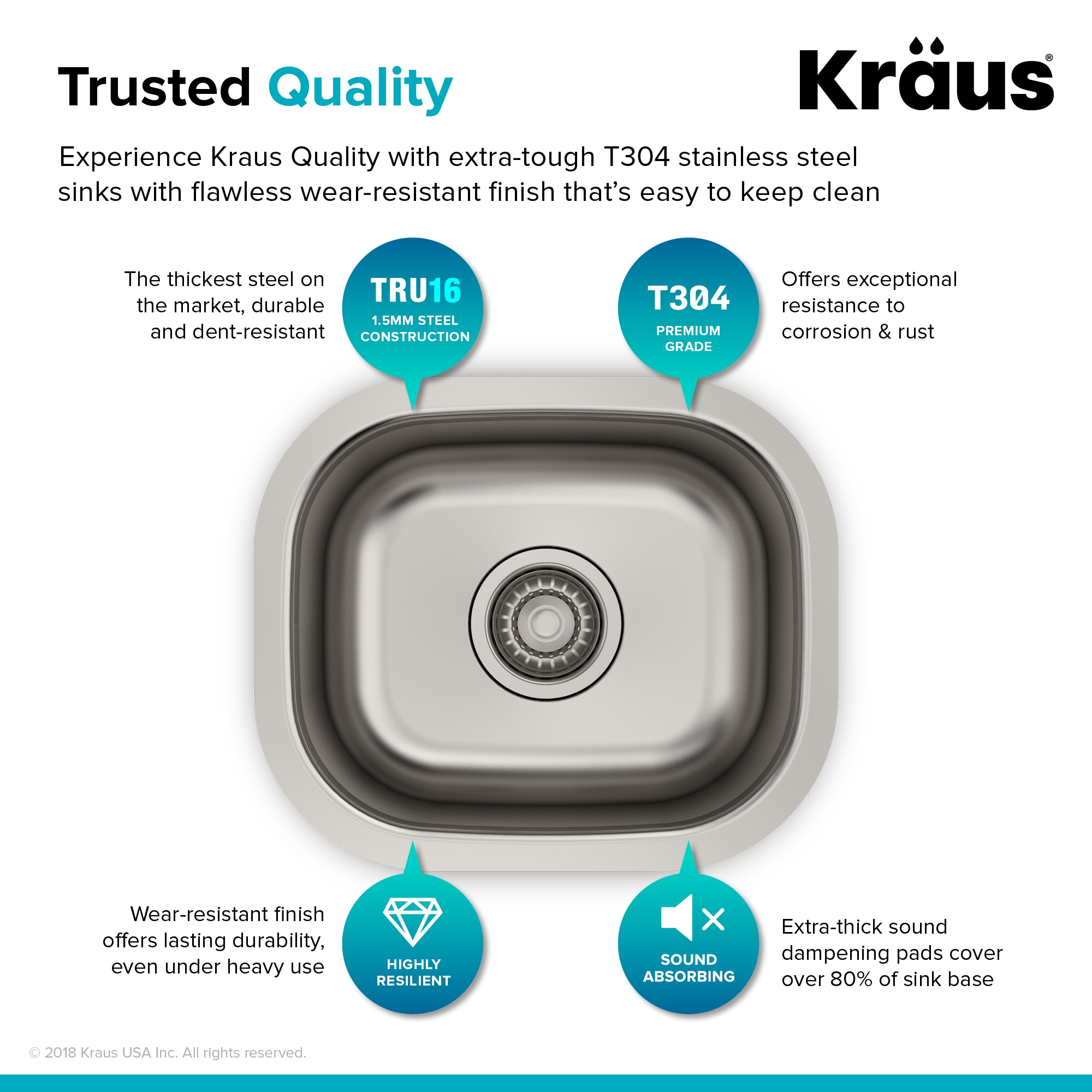 Kraus 15-inch Satin Stainless Steel Undermount Single Bowl Sink