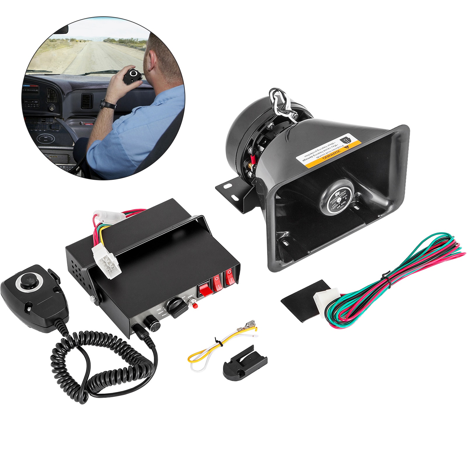 VEVOR HHQ200W7SDCZ00001V0 200W 7 Sound Loud Car Warning Alarm Fire Horn Pa Speaker Mic System