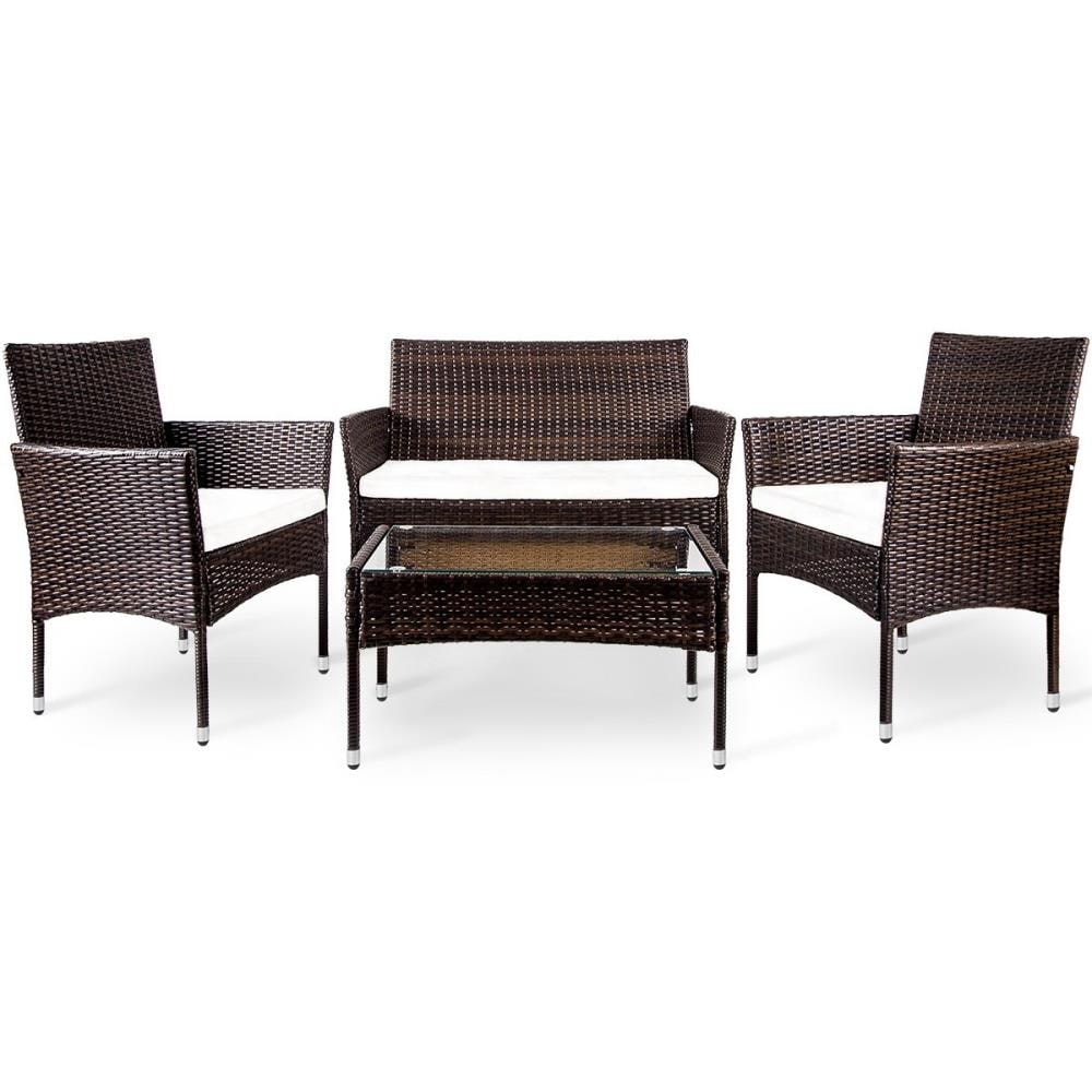 Clihome Outdoor 4 Piece Patio Conversation Set Garden Rattan Furniture Cushioned Seat With Coffee Table Brown In The Sets Department At Com - Brown Rattan Patio Furniture Set