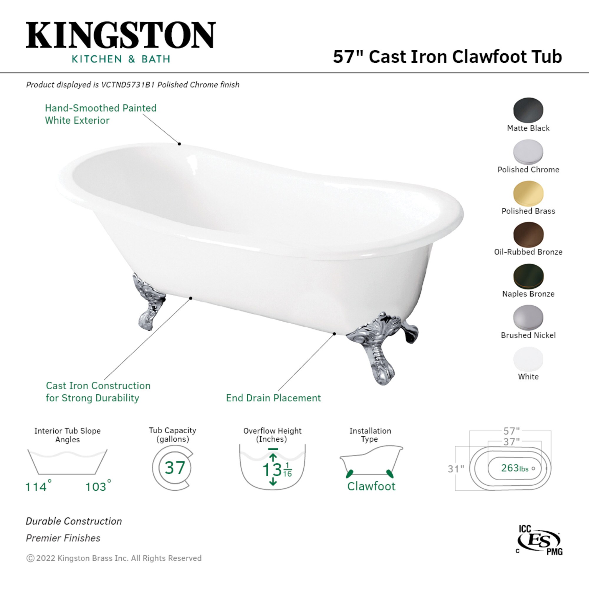 Kingston Brass WLVCTND5731B0 bathtubs - View #3