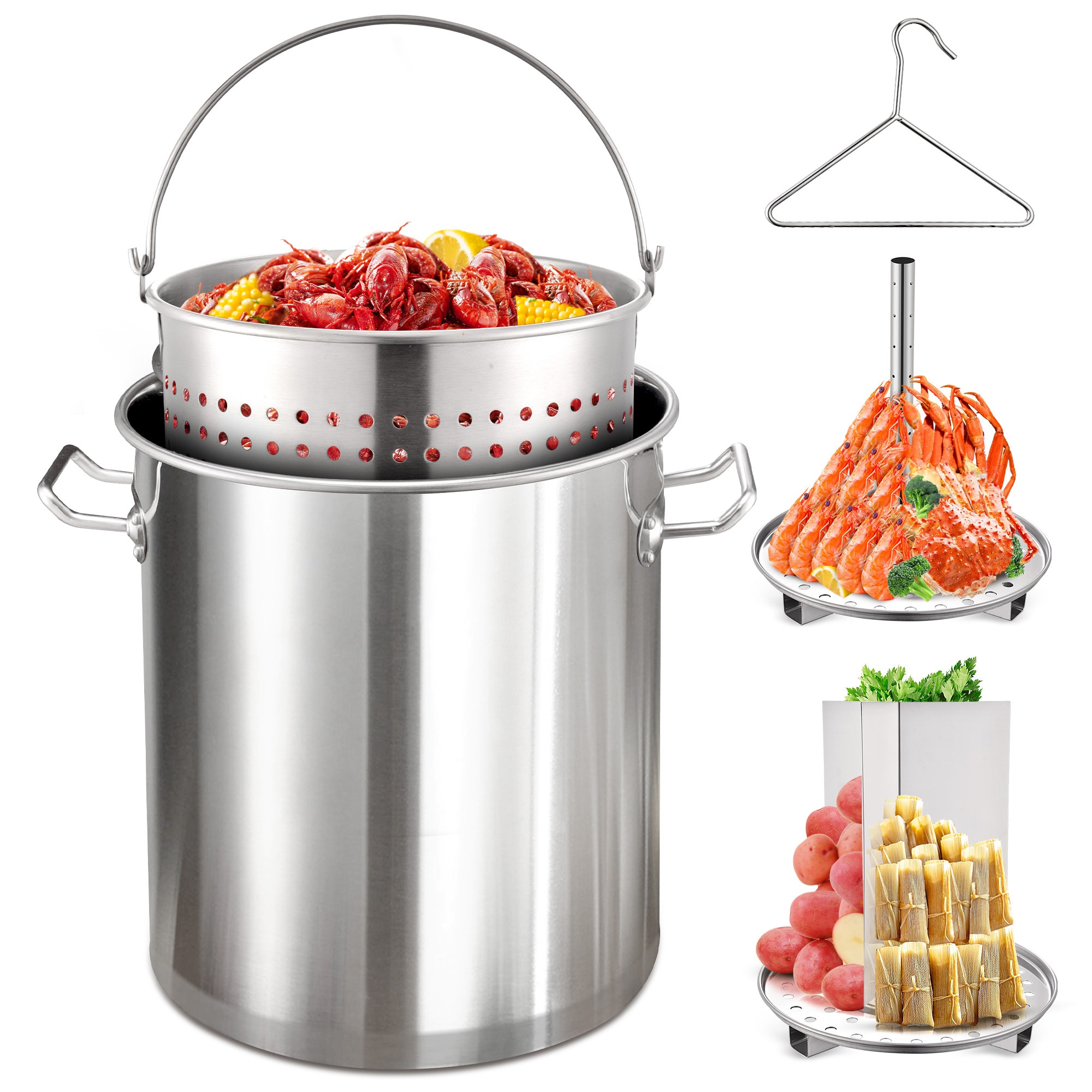 84 qt. Aluminum Cooking Stock Pot with Basket for Steaming Tamales