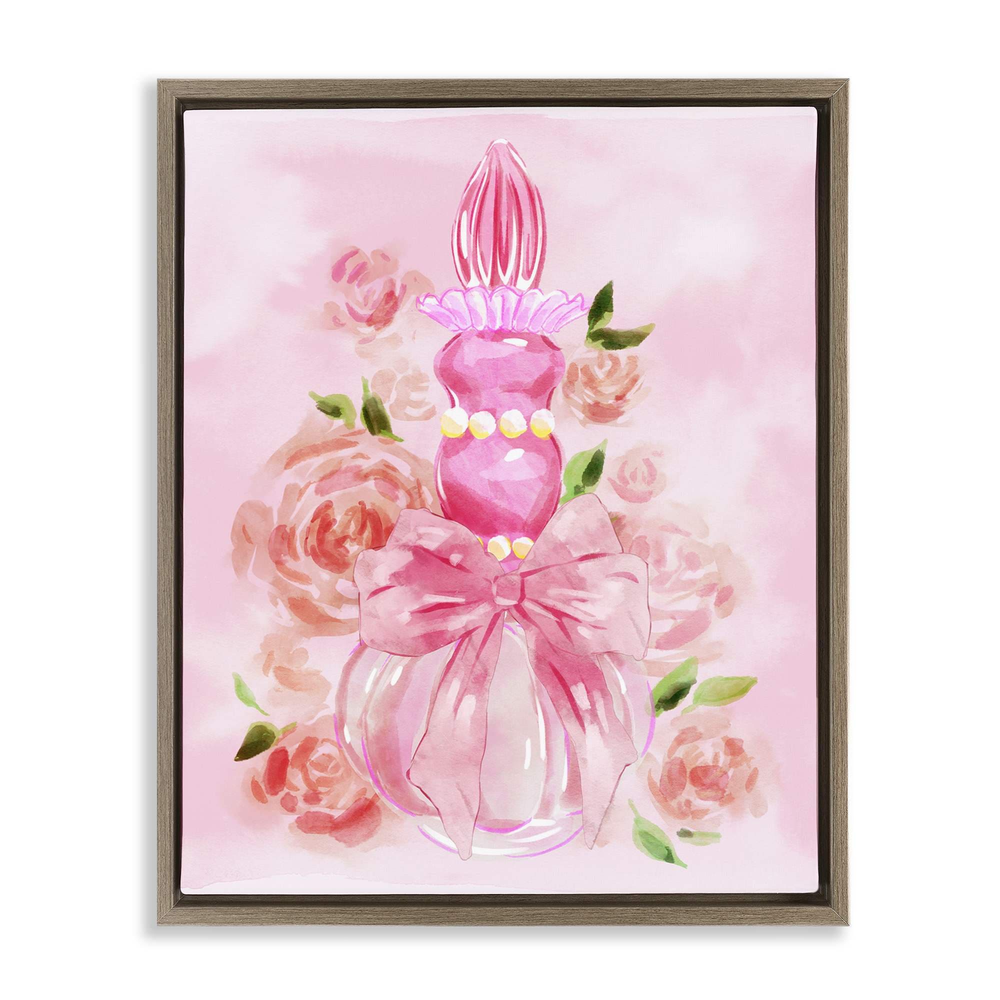 Stupell Industries BT-183-FFE-24X30 Lovely Pink Perfume and Roses Brown Framed Floater Canvas Wall Art By Ziwei Li 25 x 31