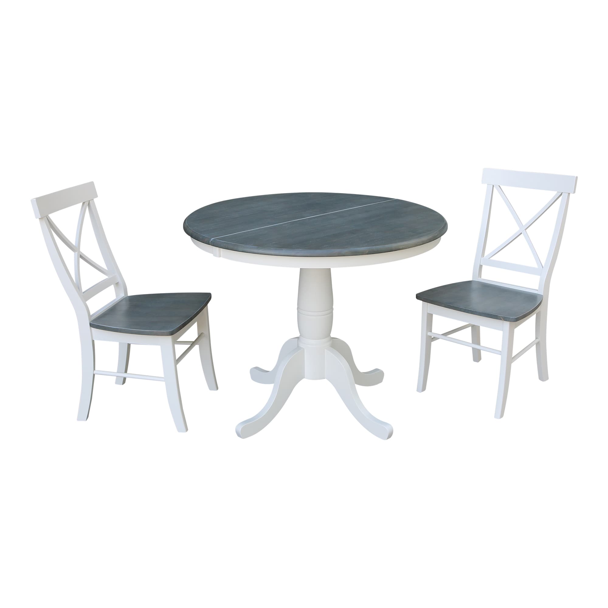International Concepts K05-36RXT-C613-2 White/Heather Gray Traditional Dining Room Set with Round Table (Seats 4)