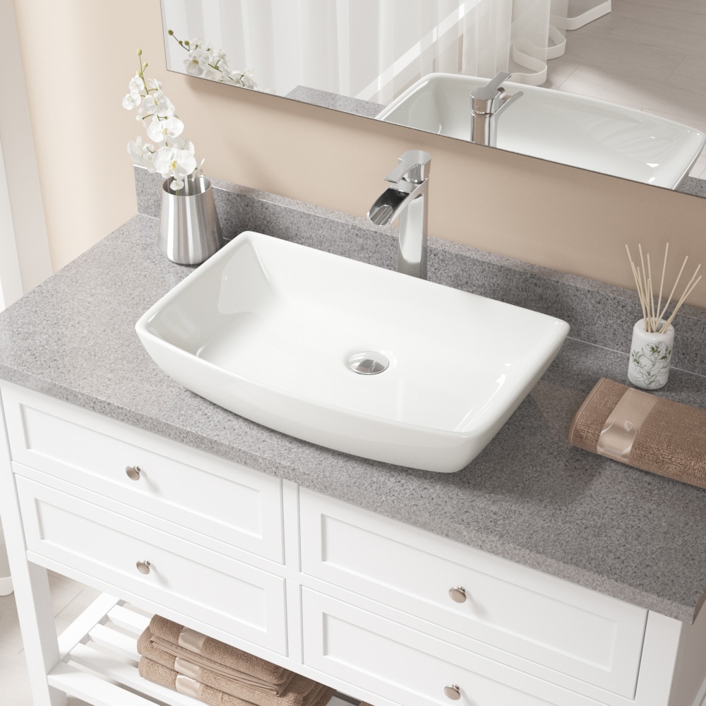 MR Direct V350-B-731-C Porcelain Vessel Rectangular Traditional Bisque Bathroom Sink with Faucet Included with Drain Included ( 23.5-Inches x 14.75-Inches )