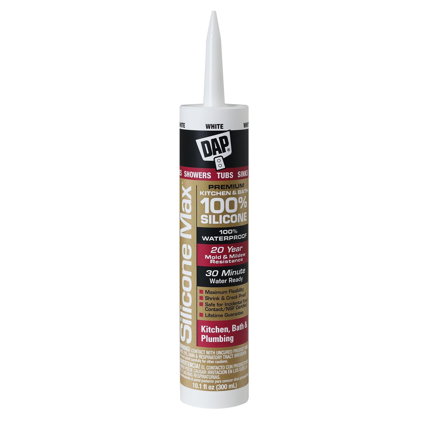DAP 7079808667 Silicone Max 10.1-oz Kitchen bath White Silicone Caulk