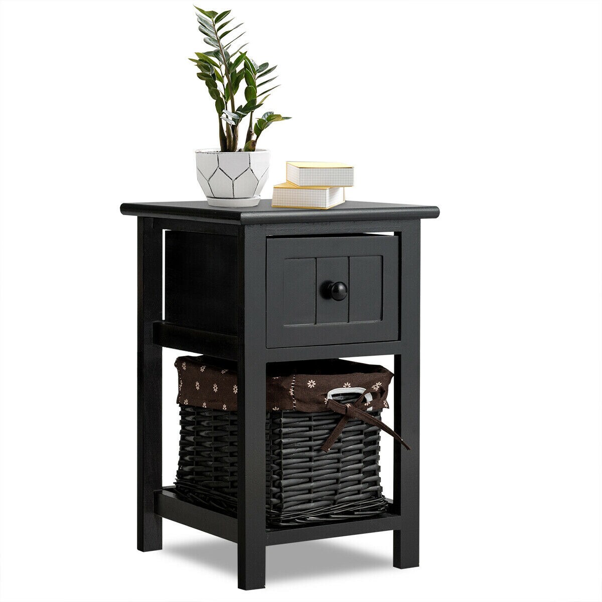 CASAINC HYSN-53787BK-2 11-in W x 17.5-in H Black Wood Modern End Table Assembly Required