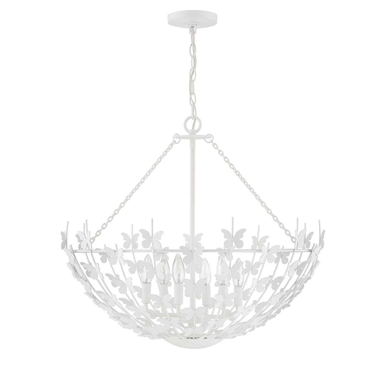 Bisque White Butterfly Bowl 6-Light Incandescent Pendant