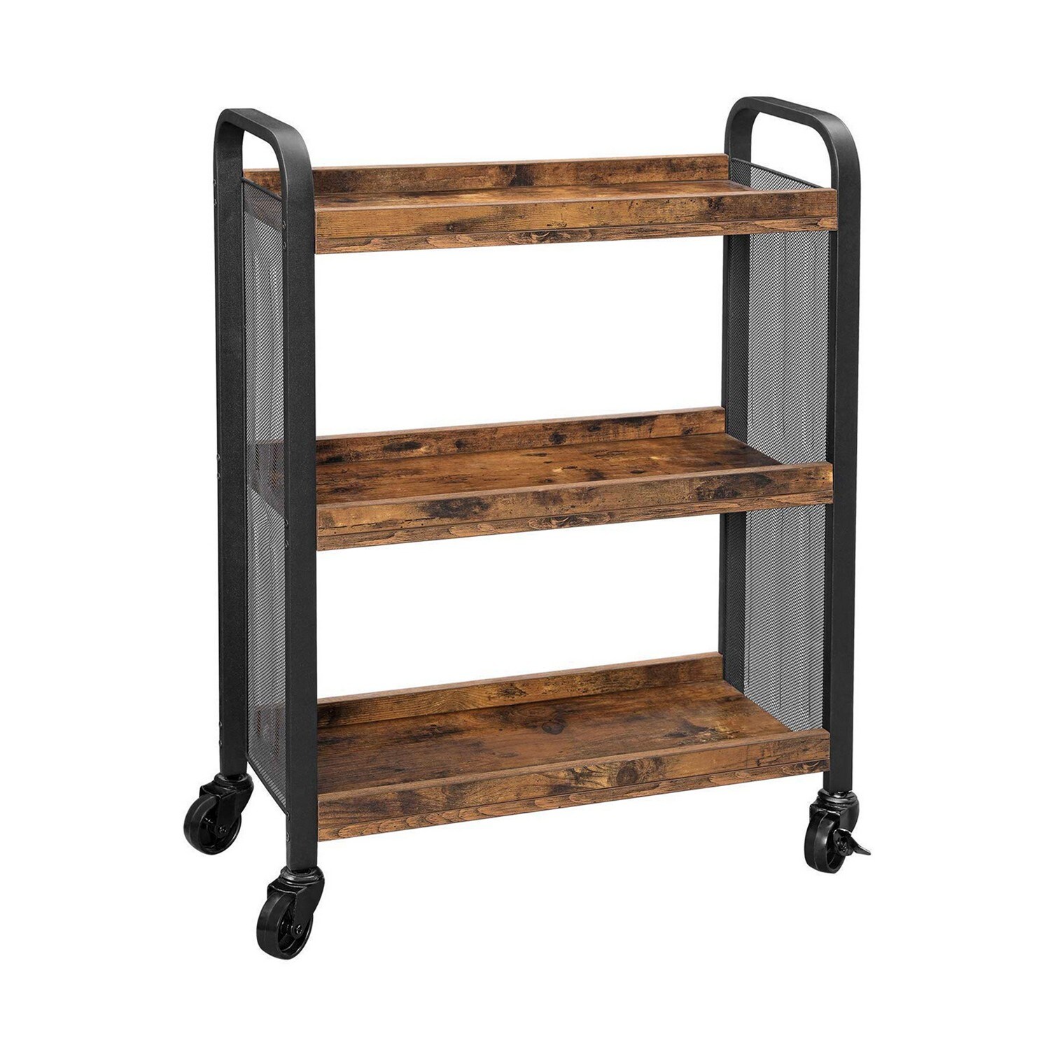 Benzara BM217103 Brown Metal Base with Wood Wood Top Rolling Kitchen Cart ( 10.2-in x 26-in x 33.5-in )