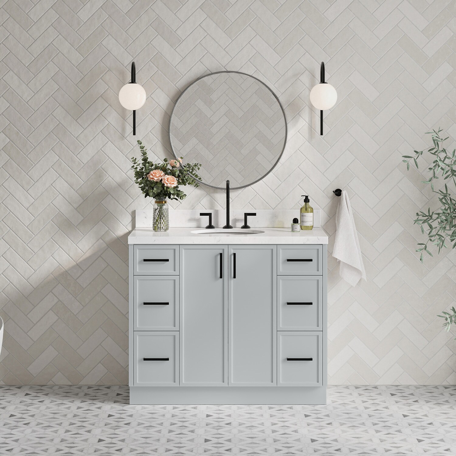 ARIEL Kelly 42-in Gray Undermount Single Sink Bathroom Vanity with Carrara White Quartz Quartz Top