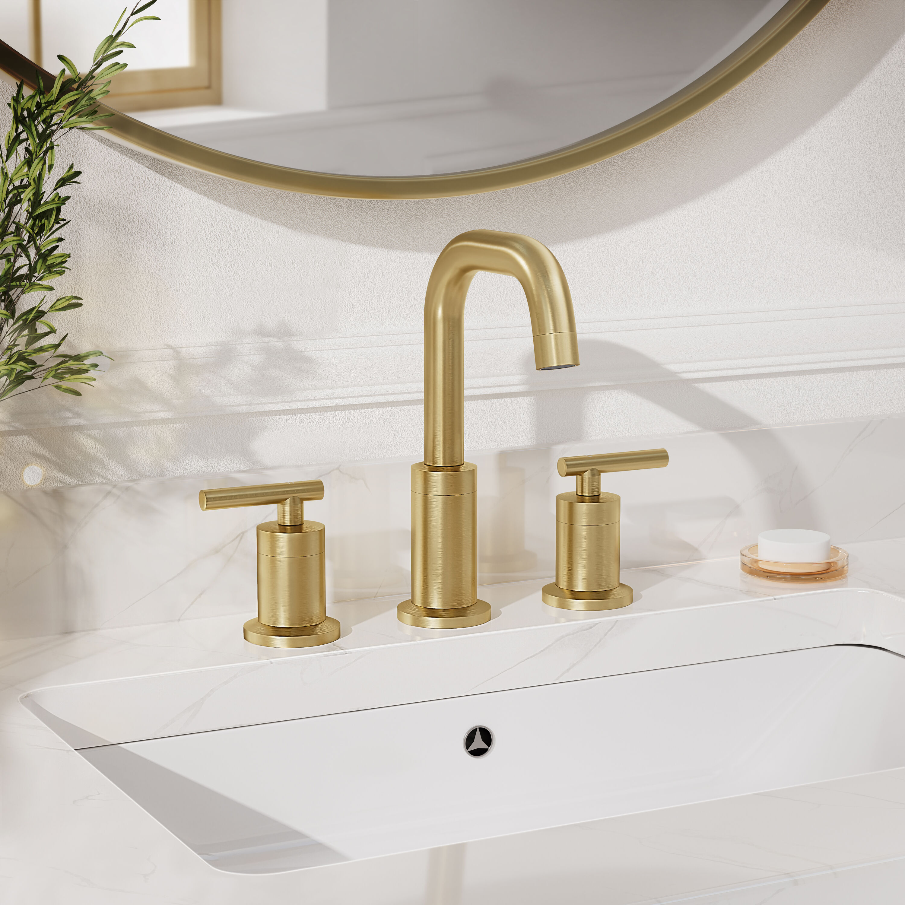 Phiestina Brushed Gold Widespread 2-Handle Bathroom Sink Faucet with ...