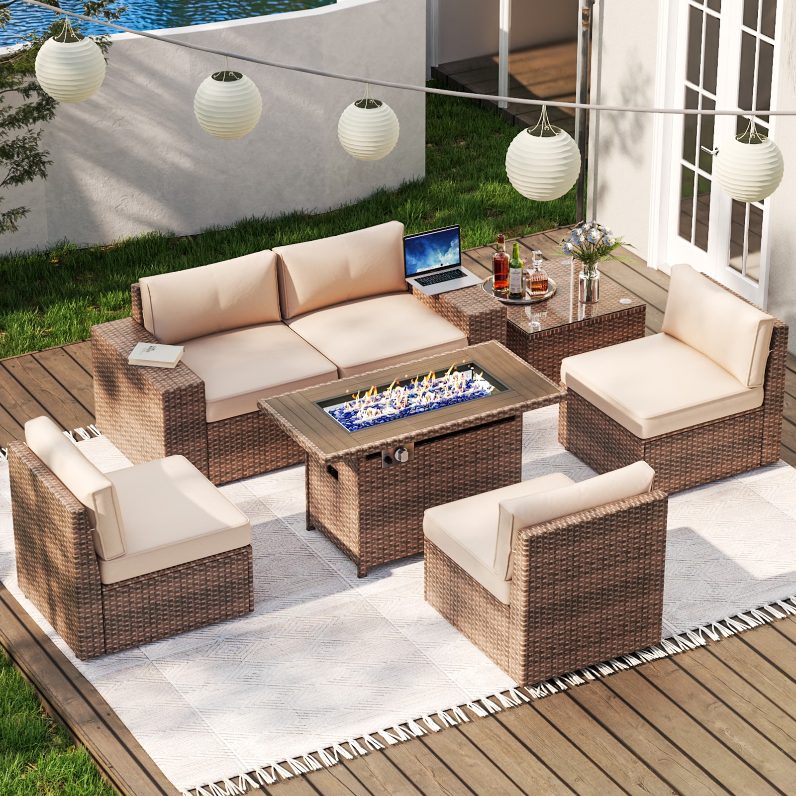 7 piece rattan sofa set with cushions best sale