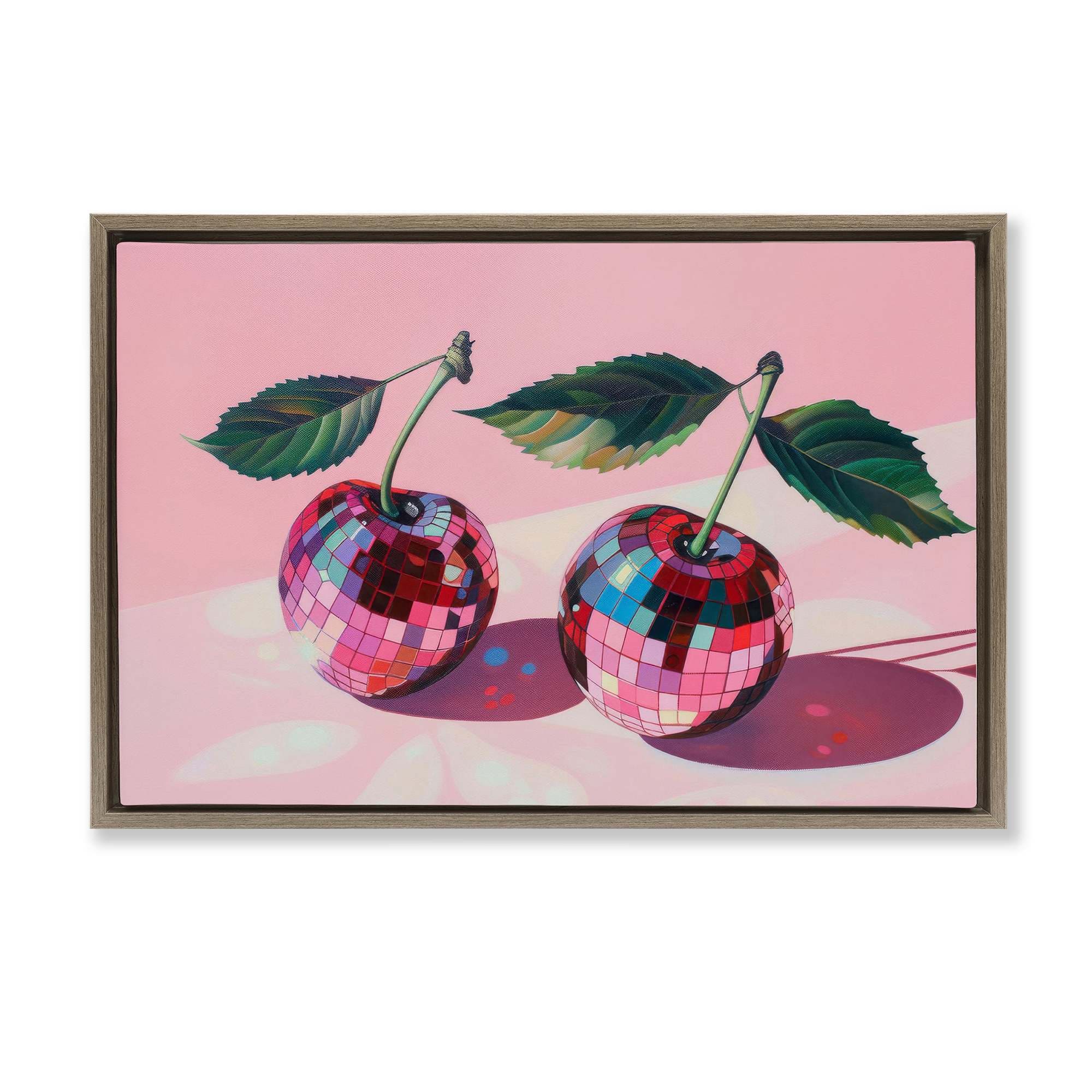 Stupell Industries BT-637-FFE-20X30 Disco Ball Cherry Pair Brown Framed Floater Canvas Wall Art By LSR Creative Studio 31 x 21
