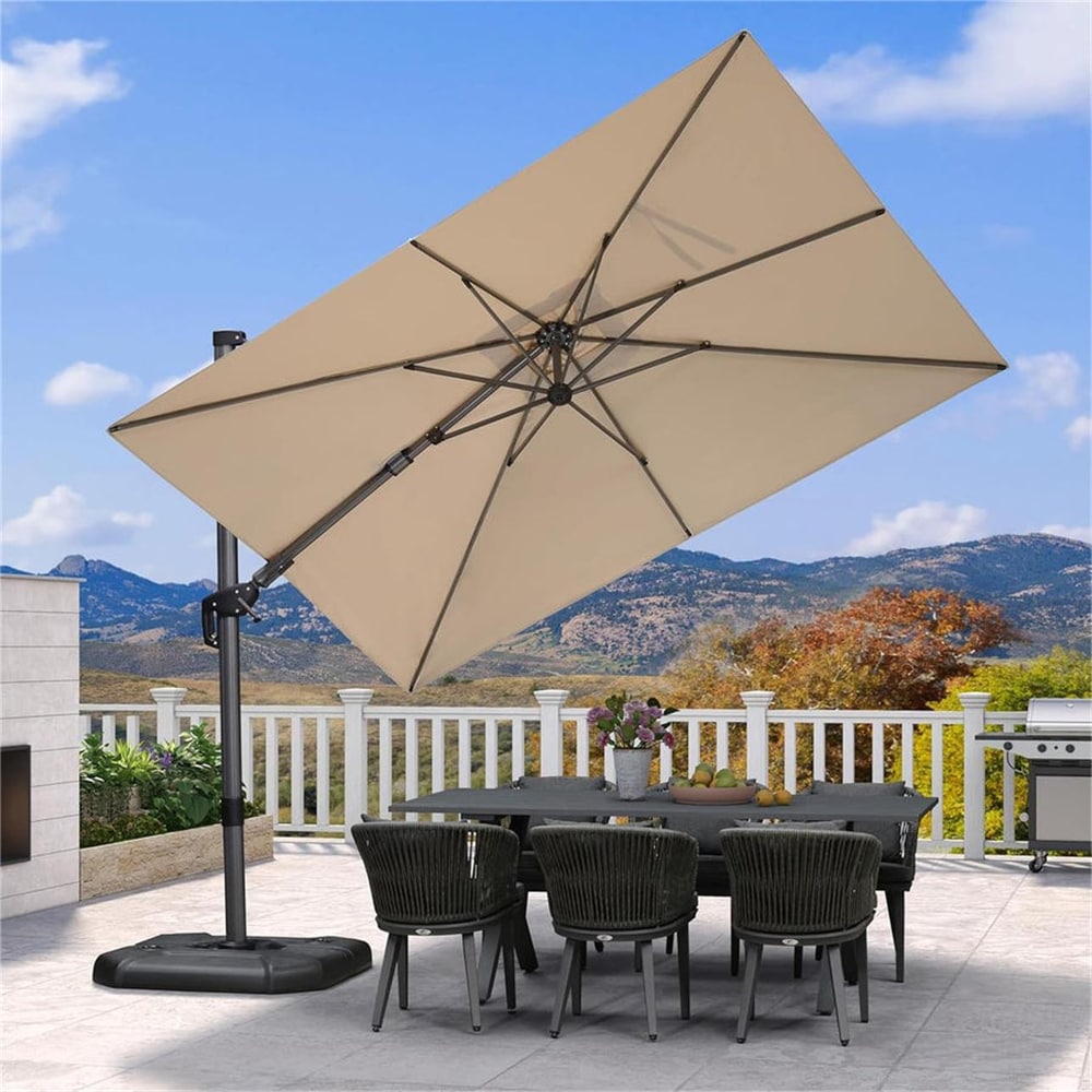 PURPLE LEAF LS04XHRCDXZ0610-KK 6-ft Aluminum Beige Crank Cantilever Patio Umbrella
