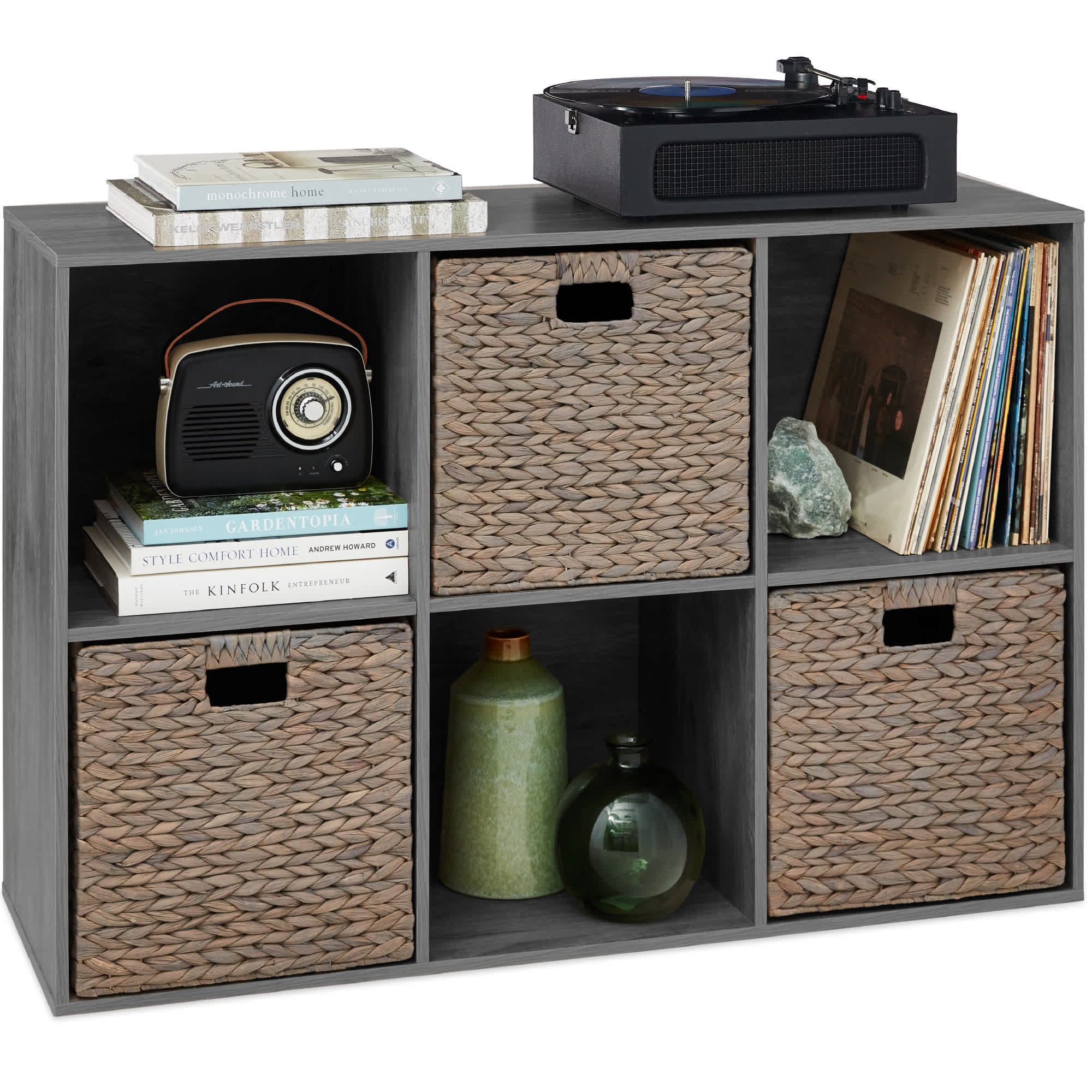 Best Choice Products SKY8734 6-Cube Bookshelf 135in Display Storage System Organizer w/ Removable Back Panels - Dark Gray