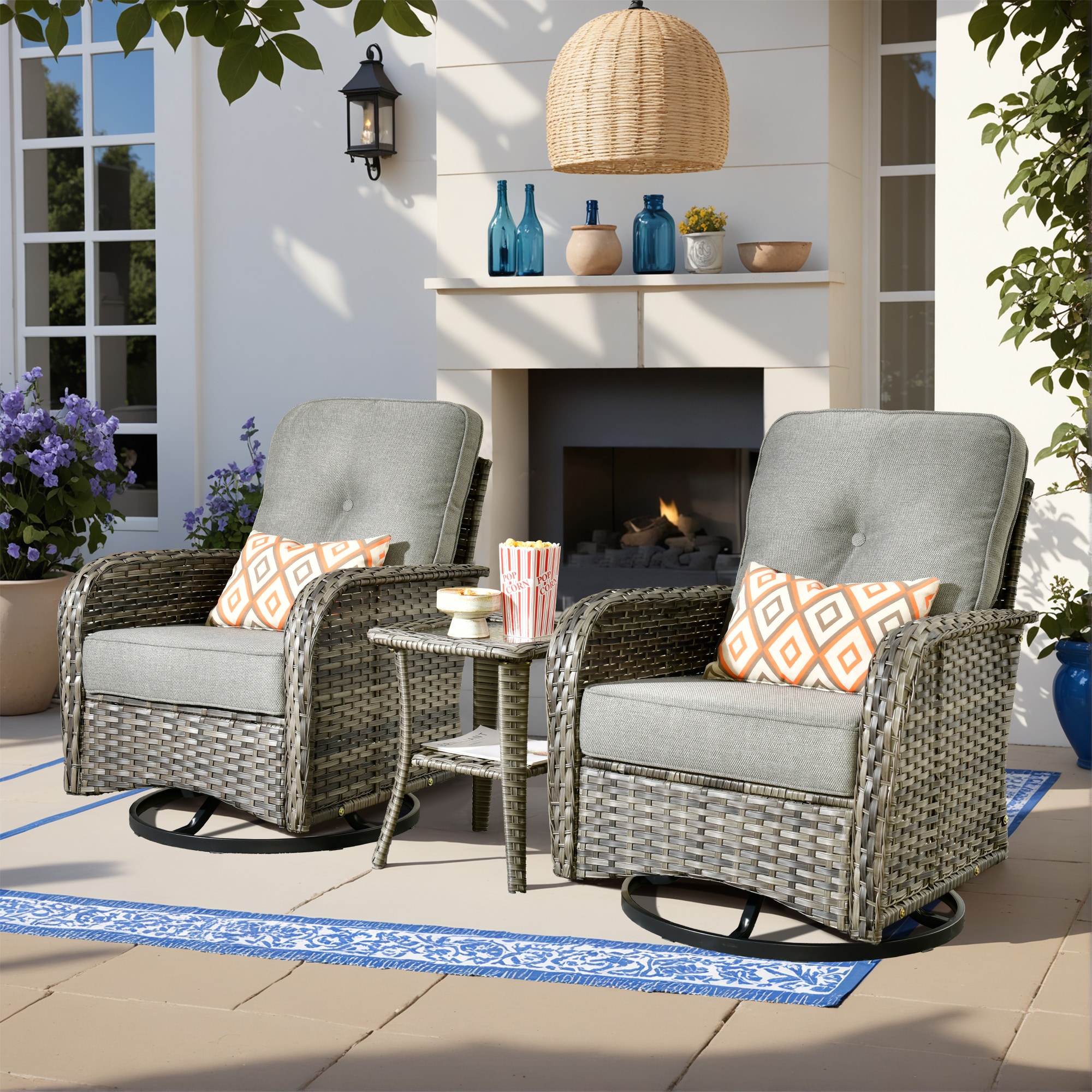 ALTRIGUS 6L-GNC200-3-AL 3 -Piece Wicker Patio Conversation Set with Dark Gray Cushions
