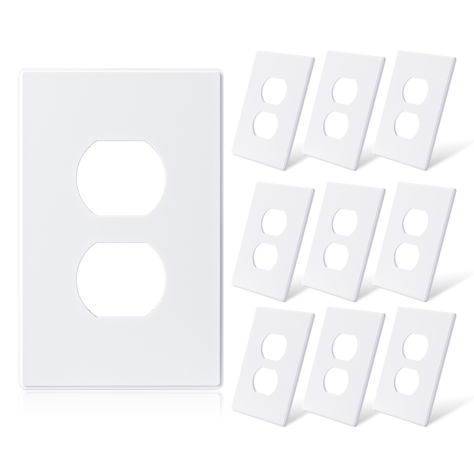 ELEGRP  1-Gang Screwless Duplex Wall Plates Mid-Size Unbreakable Thermoplastic Faceplate Cover for Duplex Combination Receptacle Wall Outlet Duplex Toggle Switch UL Listed 10-Pack White