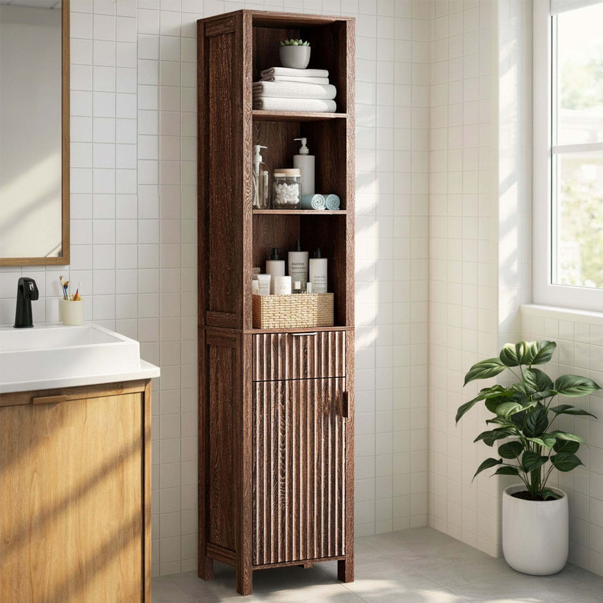 Winado  White Bathroom Cabinet with1-Door and 1-Drawer