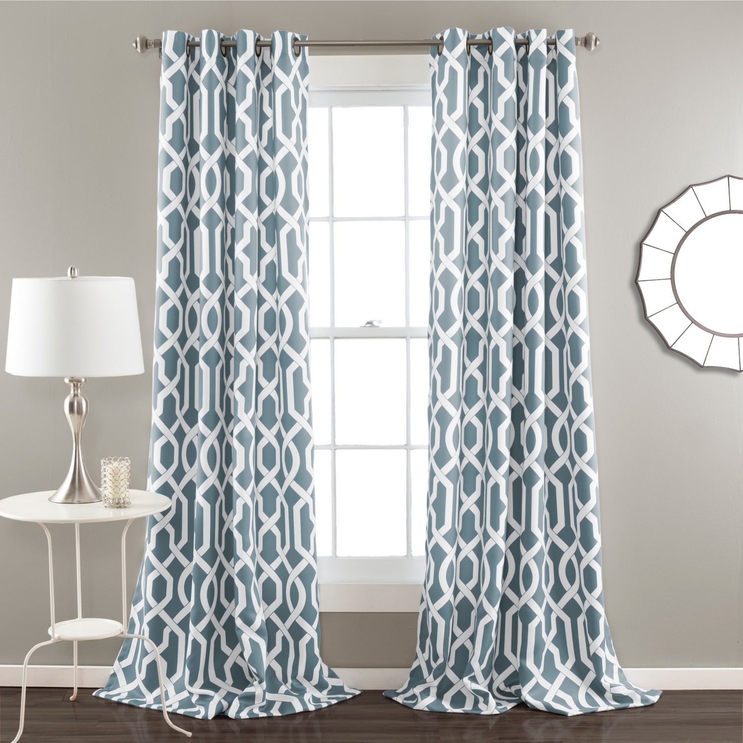 Lush Decor C32701P15-000 84-Inches Blue Trellis Light filtering Grommet Curtain panel pair