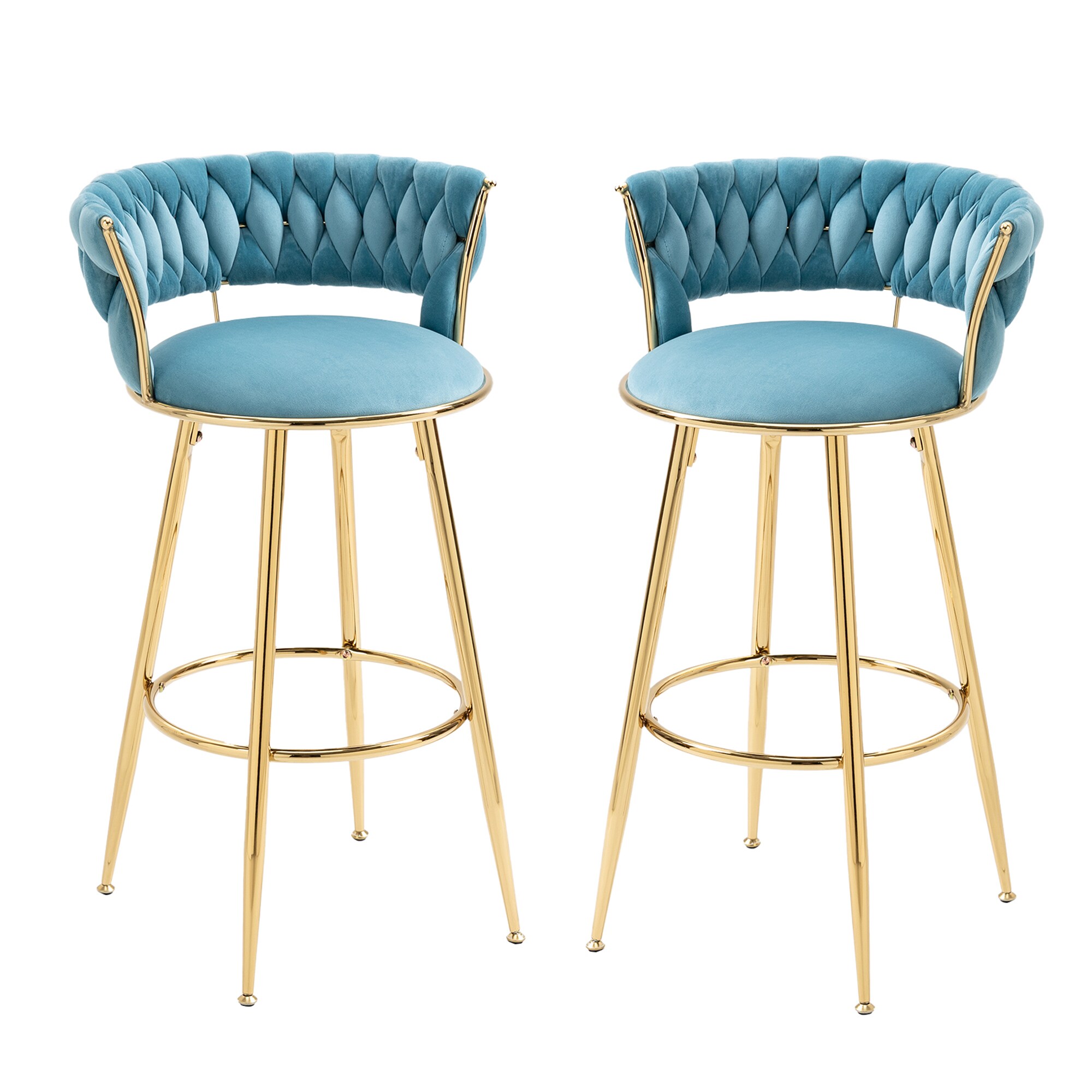 AHIOU HOME ATM-HFSN-9882BL 2 -Set Metal 27.95-Inches H Counter height Round seat Upholstered Stackable Metal Bar Stool with Arms and Back