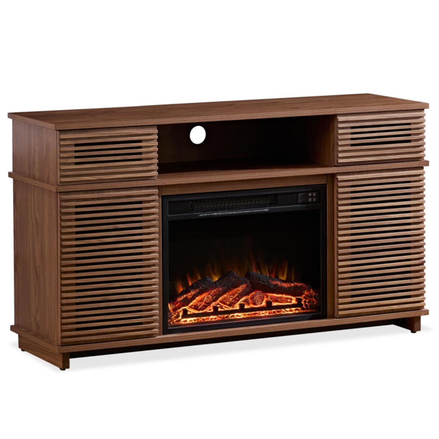 SINOFURN SYA170017WT 51-Inches W Brown TV Stand with LED Flat wall Electric Fireplace with Remote Control Included