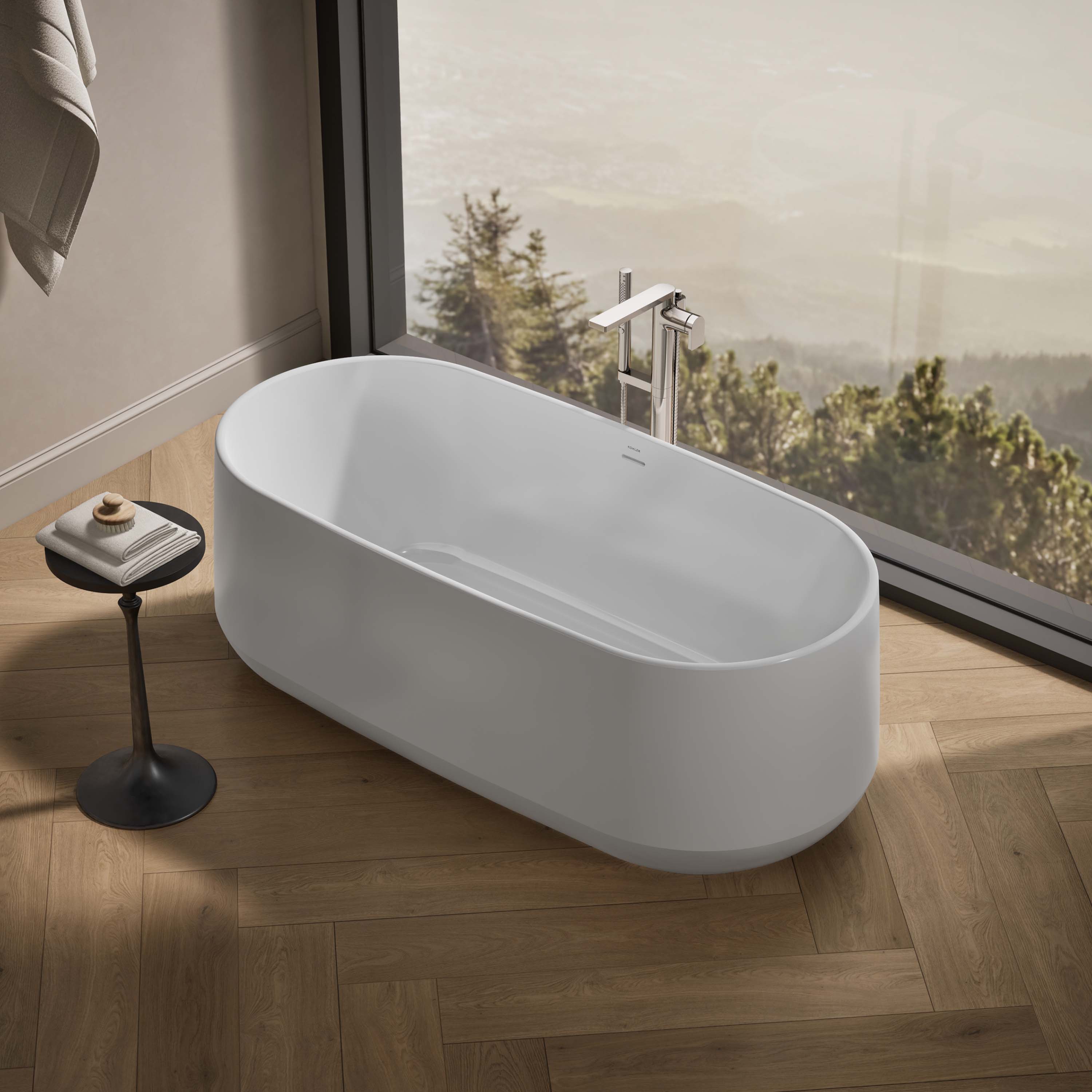 KOHLER Veil 36.75-in x 65.375-in White Solid Surface Oval