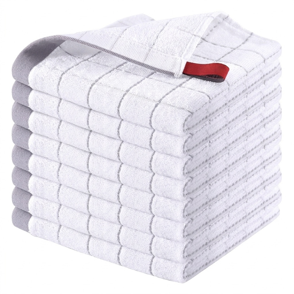 Afoxsos  100 Percent Cotton Terry Kitchen Dish Cloths Ultra Soft Absorbent Washcloths for Drying and Cleaning Dishes 8 Pack 12 x 12 Inch White