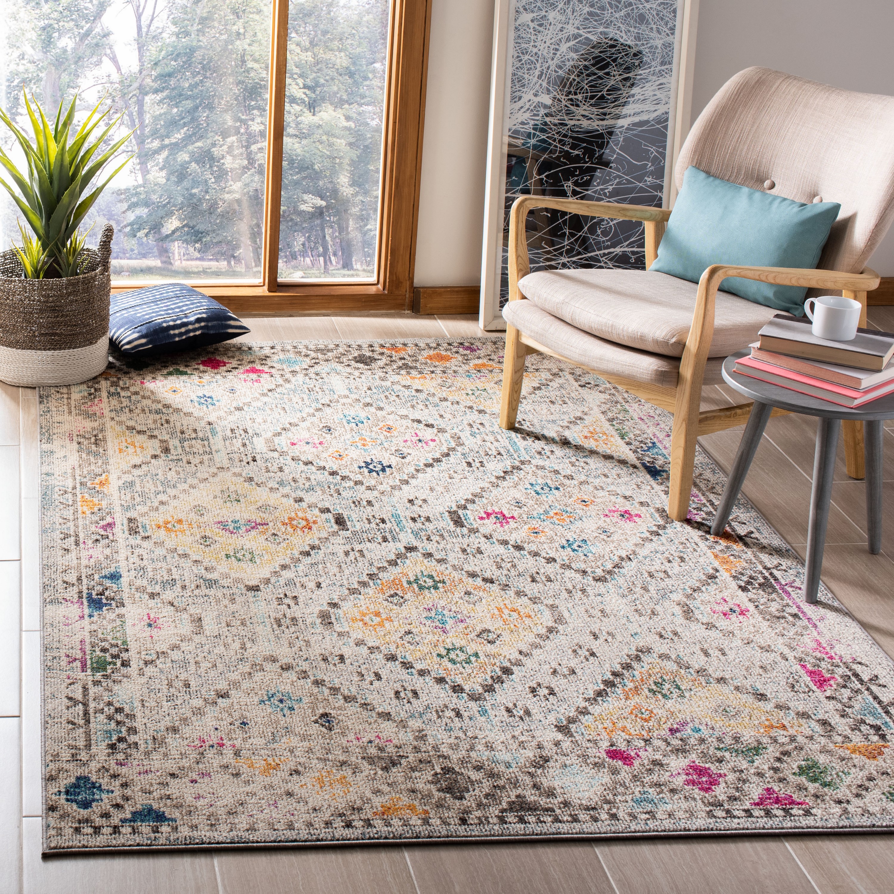 Safavieh MAD418F-24 Madison Dryden 2 x 4 (ft) Loomed Polypropylene Gray/Yellow Rectangular Indoor Distressed/Overdyed Bohemian/Eclectic Throw rug