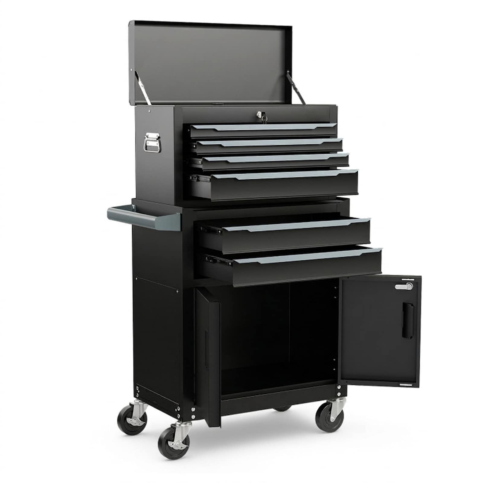 SUGIFT 6-Drawer Rolling Tool Chest Cabinet with 4-in Swivel Wheels and Side Hooks Detachable 2-in-1 Metal Tool Storage Box for Garage Workshop