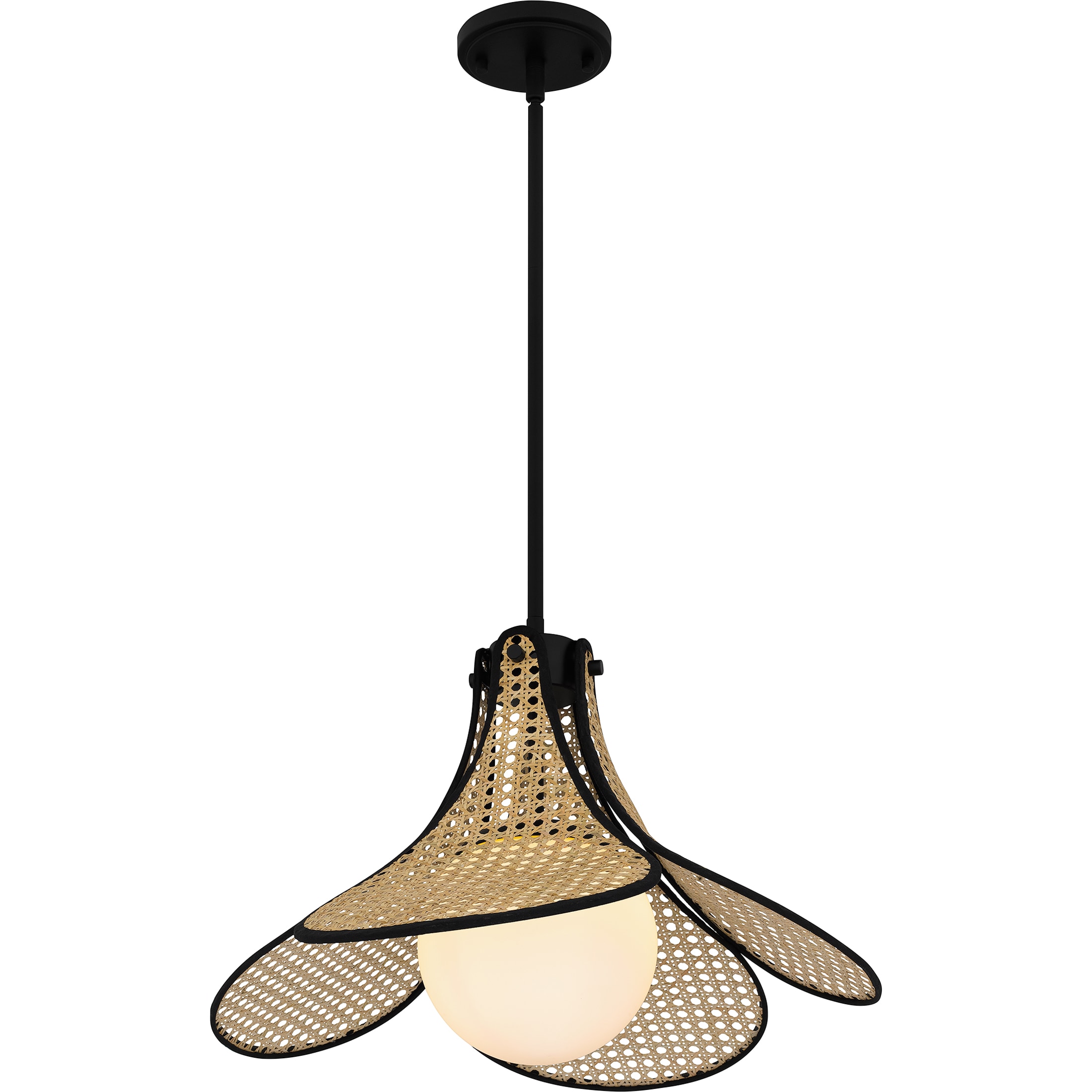 Delilah Matte Black and Rattan Globe Pendant Light