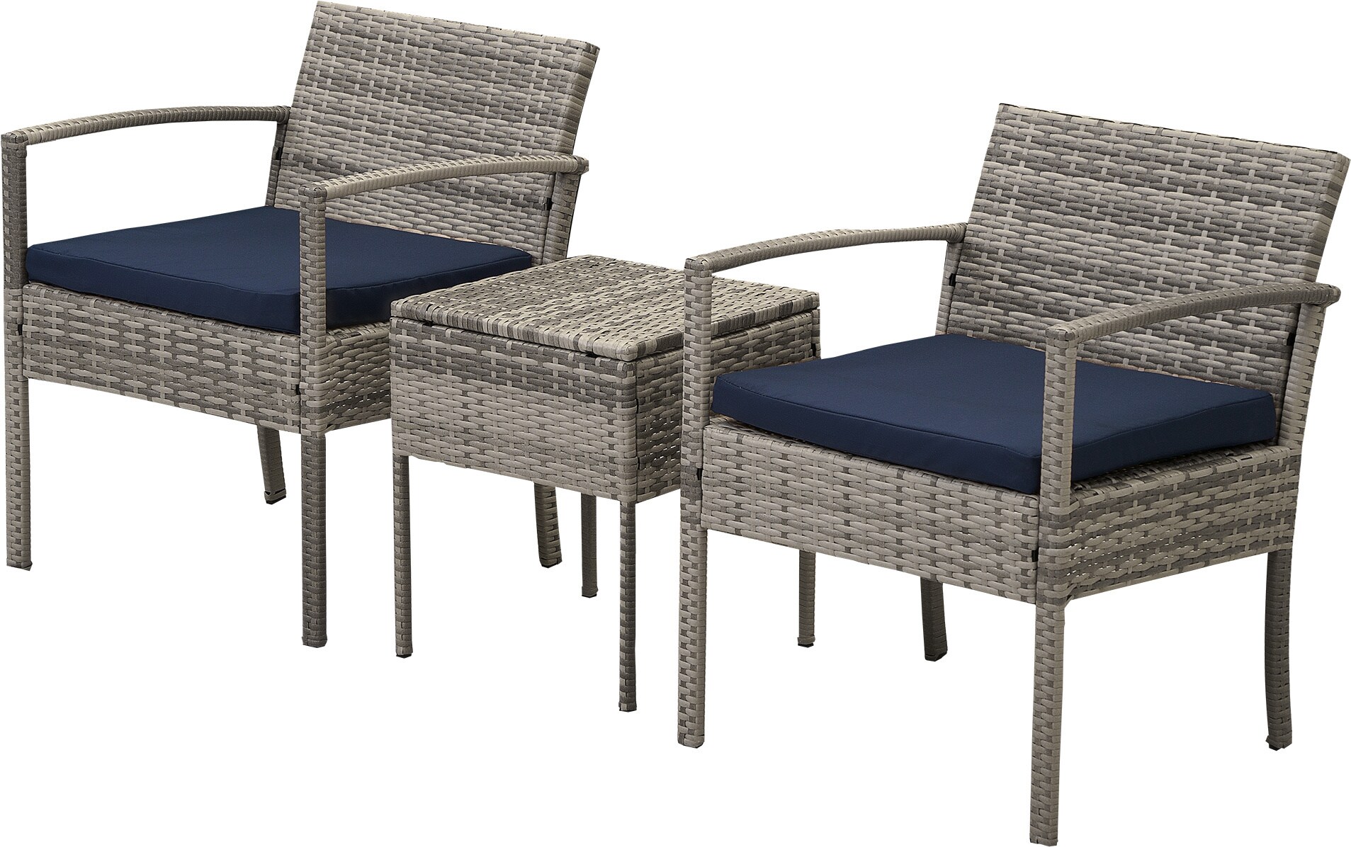 Kahomvis FRON-CQP0-ZWG Patio Conversation-Set 2-Piece Wicker Patio Conversation Set with Blue Cushions