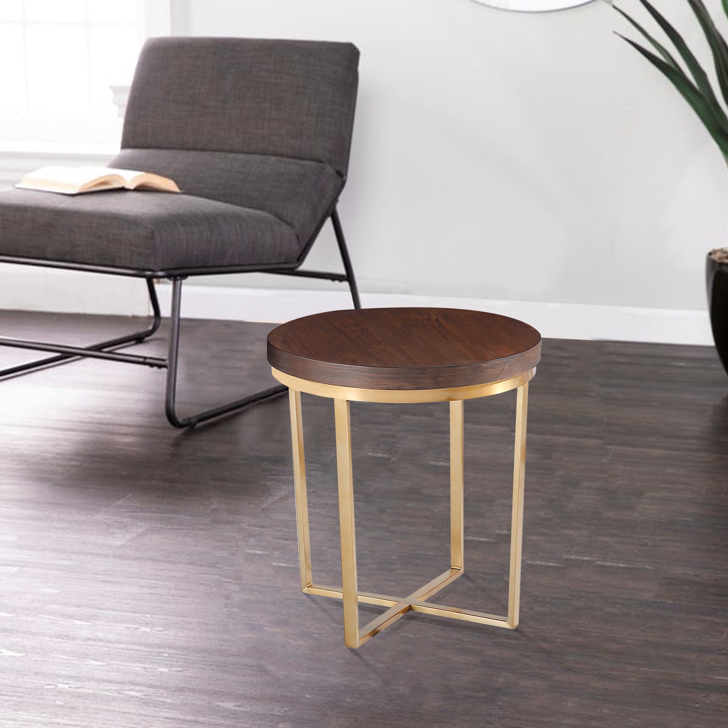 CASAINC WF-ET-954B 23-in W x 24-in H Brown Metal Round Modern End Table Assembly Required