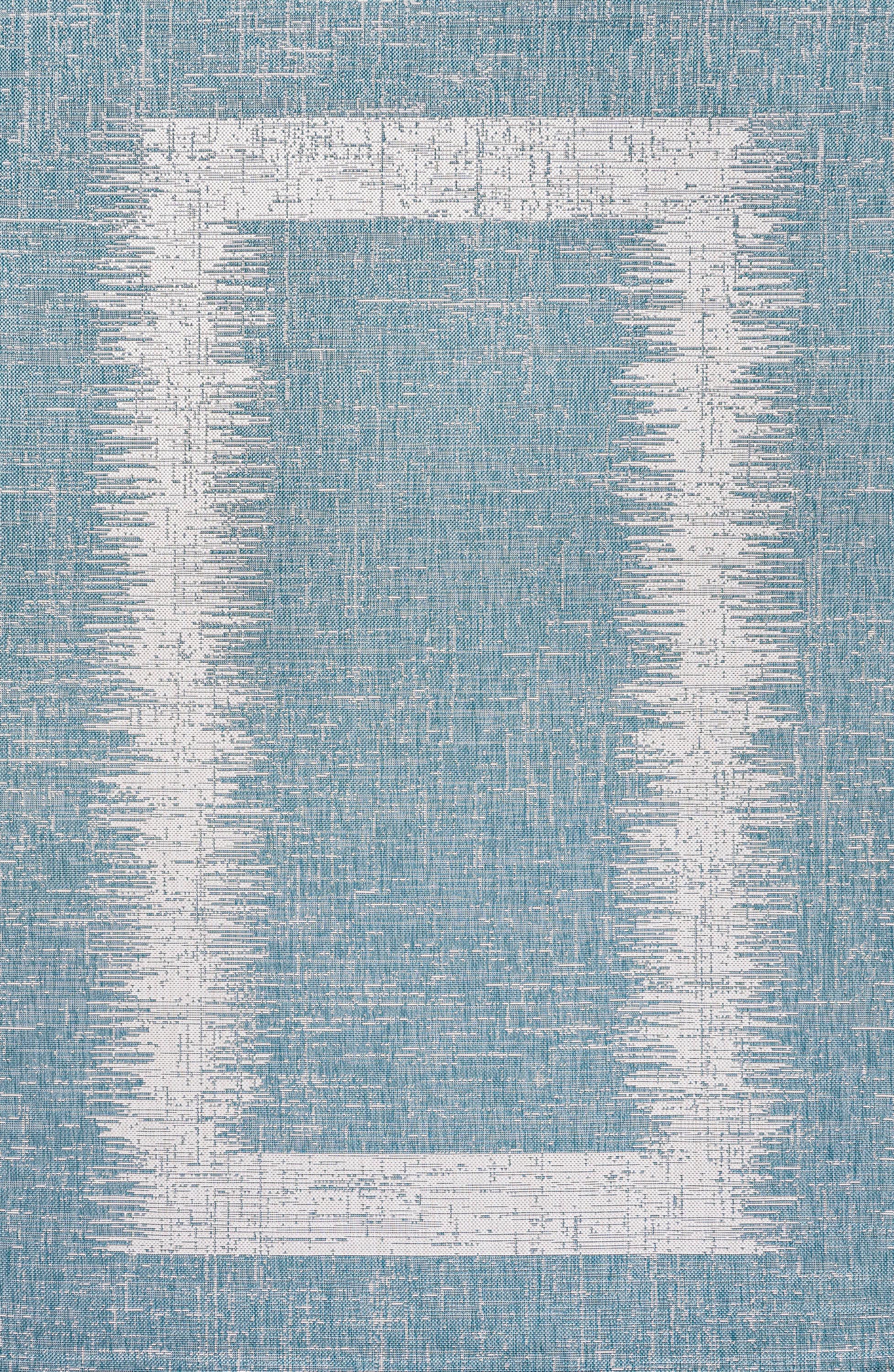 Aqua and Ivory Geometric Synthetic 3' x 5' Indoor/Outdoor Area Rug
