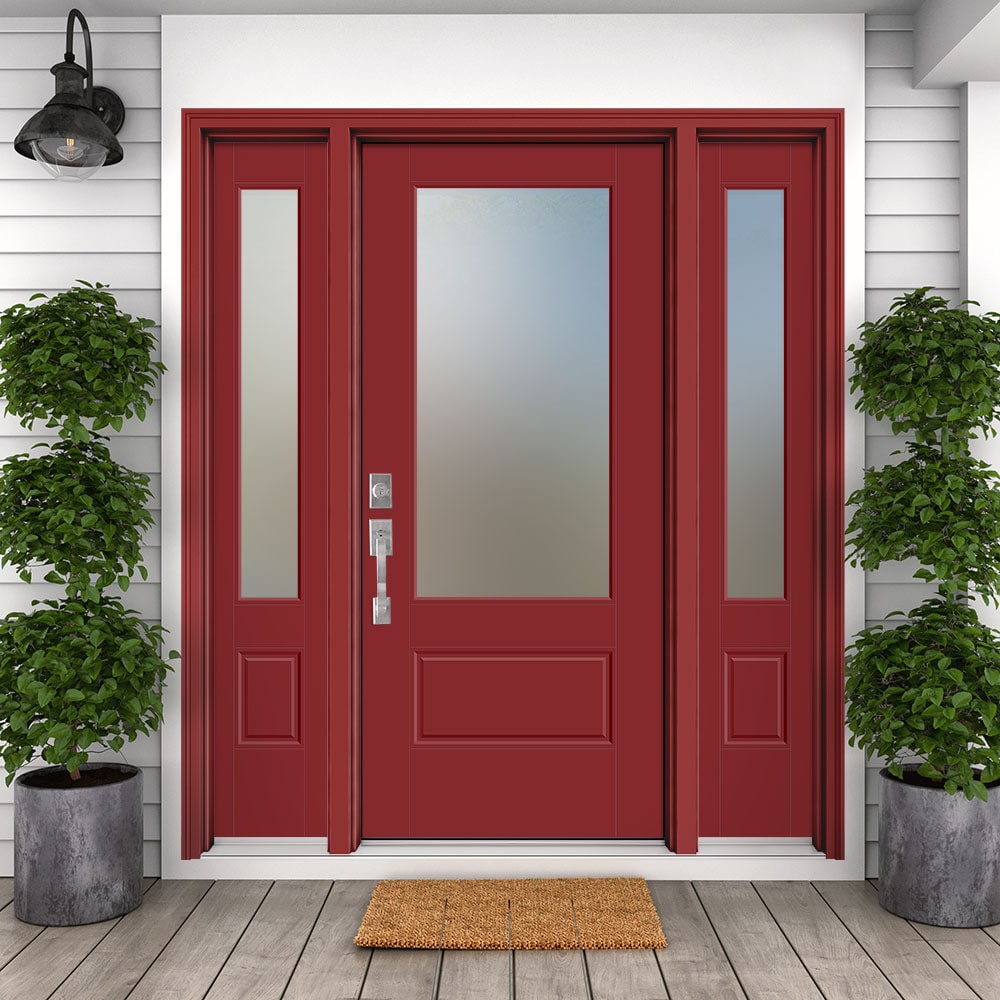 Masonite Performance Door System 64 In X 80 In Fiberglass 3 4 Lite Right Hand Inswing Roma Red