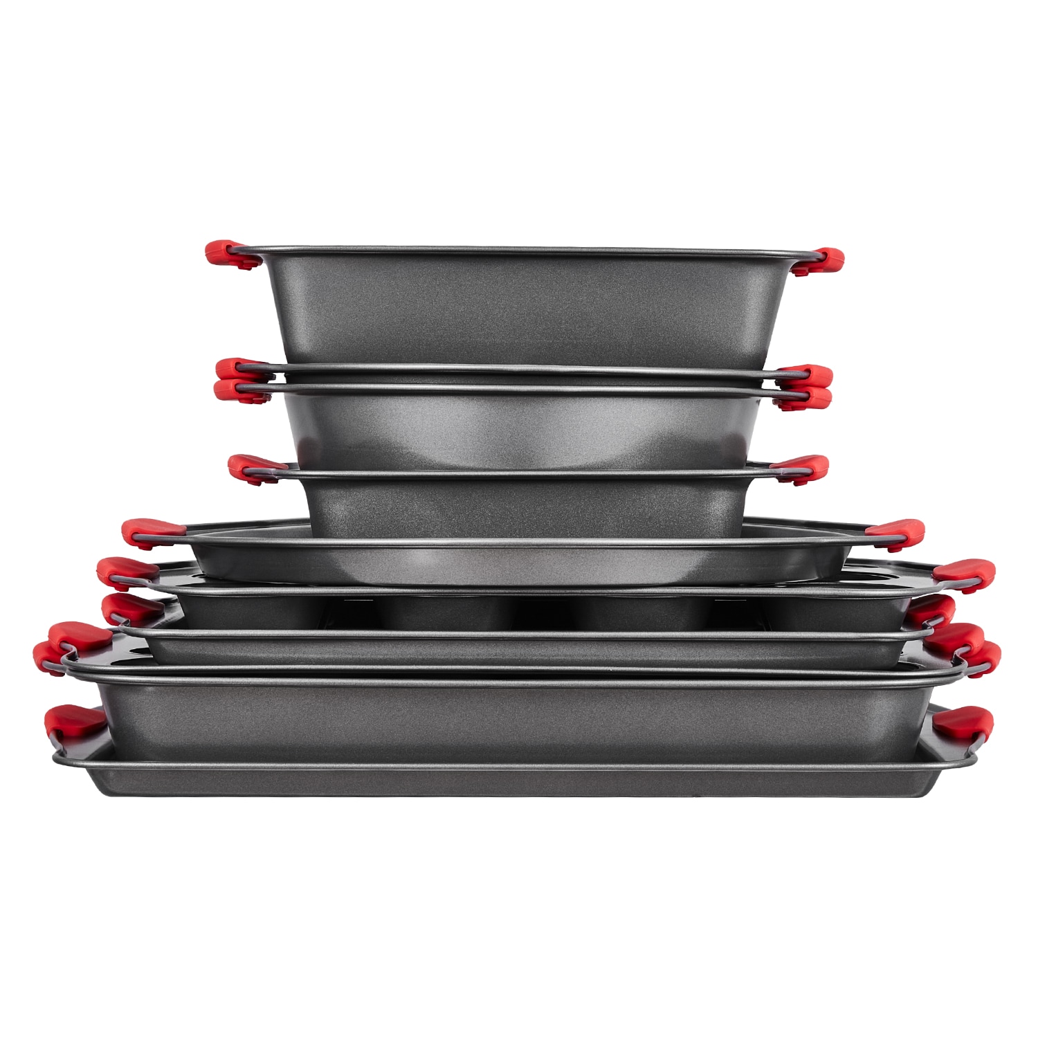 VEVOR SCTGKPTZ10JH06626V0 Baking Pans Set 10-Piece Nonstick Carbon Steel Cookware Sheets and Trays Stackable Kitchen Oven Bakeware Cooking Sets with Silicone Handles Easy to Clean for Baking Cookie Cake Muffin Bread