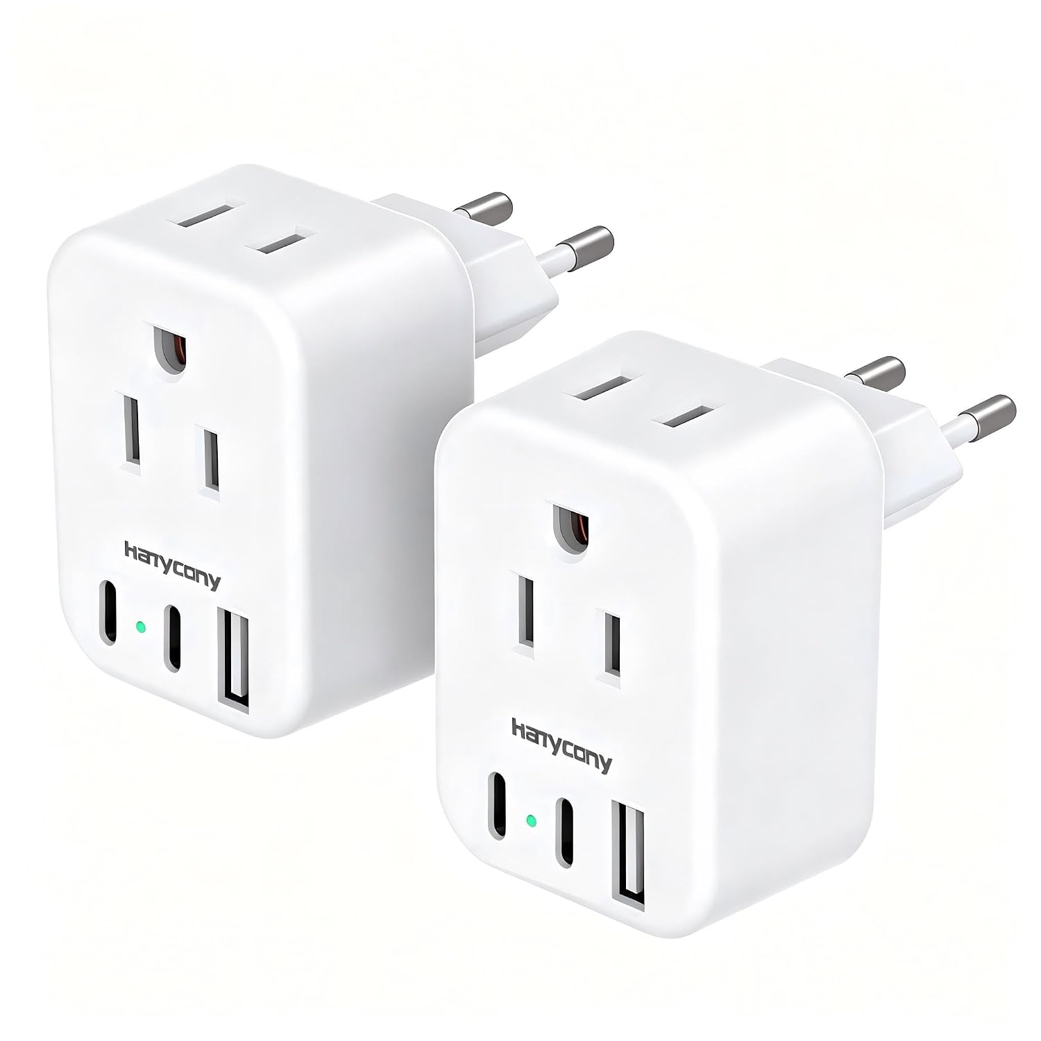 LENCENT US to Europe Travel Plug Adapter 2-Pack with 2 AC Outlets and 3 USB Ports Including 2 USB-C for Italy Spain France Germany Greece and More Type C Countries