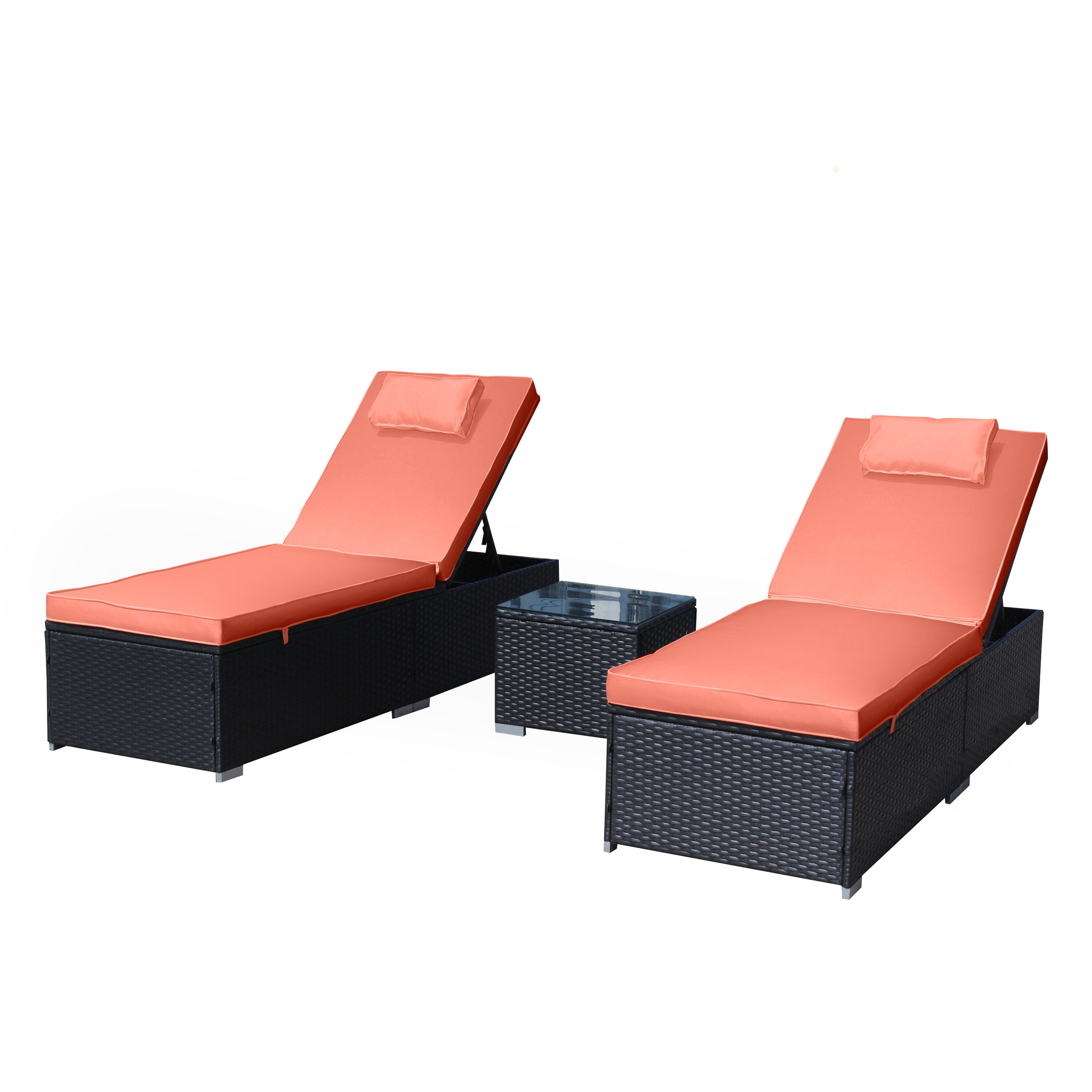Patio Watcher - Patio Recliner Set of 2 Stackable Brown HDPE Frame Stationary Beach Chair with Re...